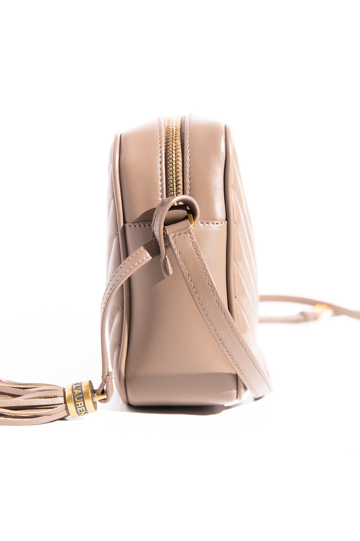 SAINT LAURENT Dark Beige Lou Camera Bag in Quilted Leather
