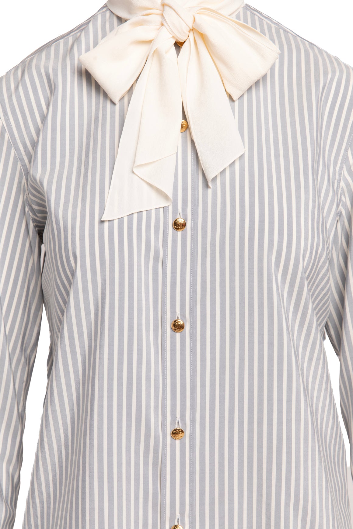 CELINE Pale Blue Striped Bow Blouse (Sz. XS)