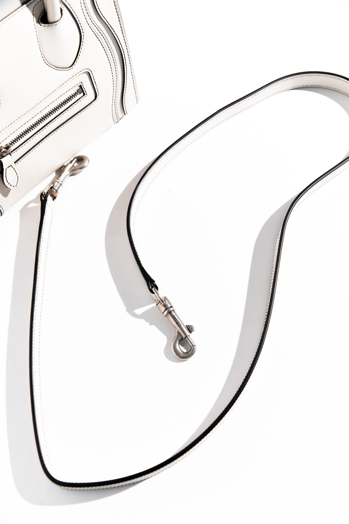 CELINE White Leather Contrast Stitch Nano Luggage