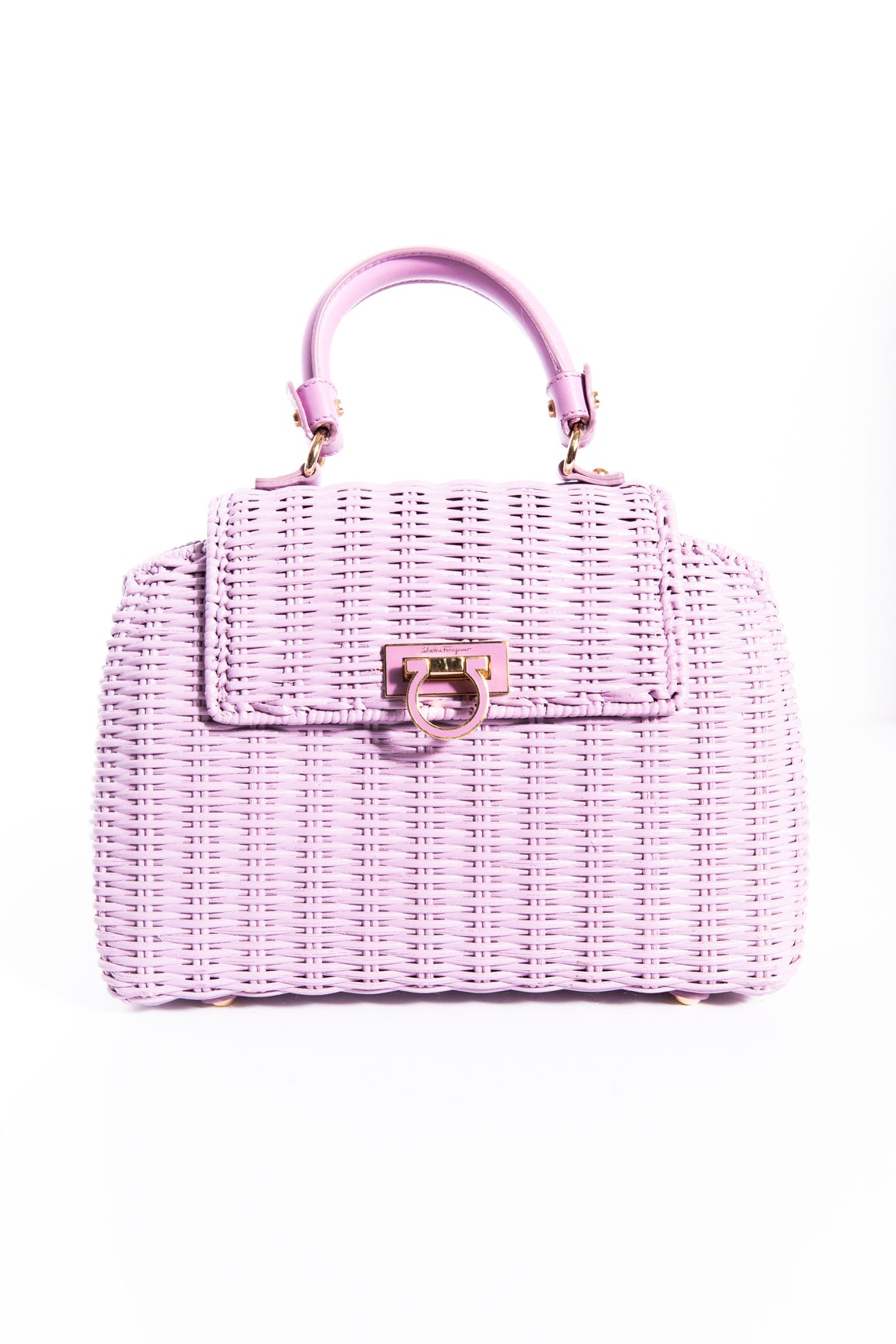 FERRAGAMO Lilac Wicker Sofia Satchel Top Handle Bag