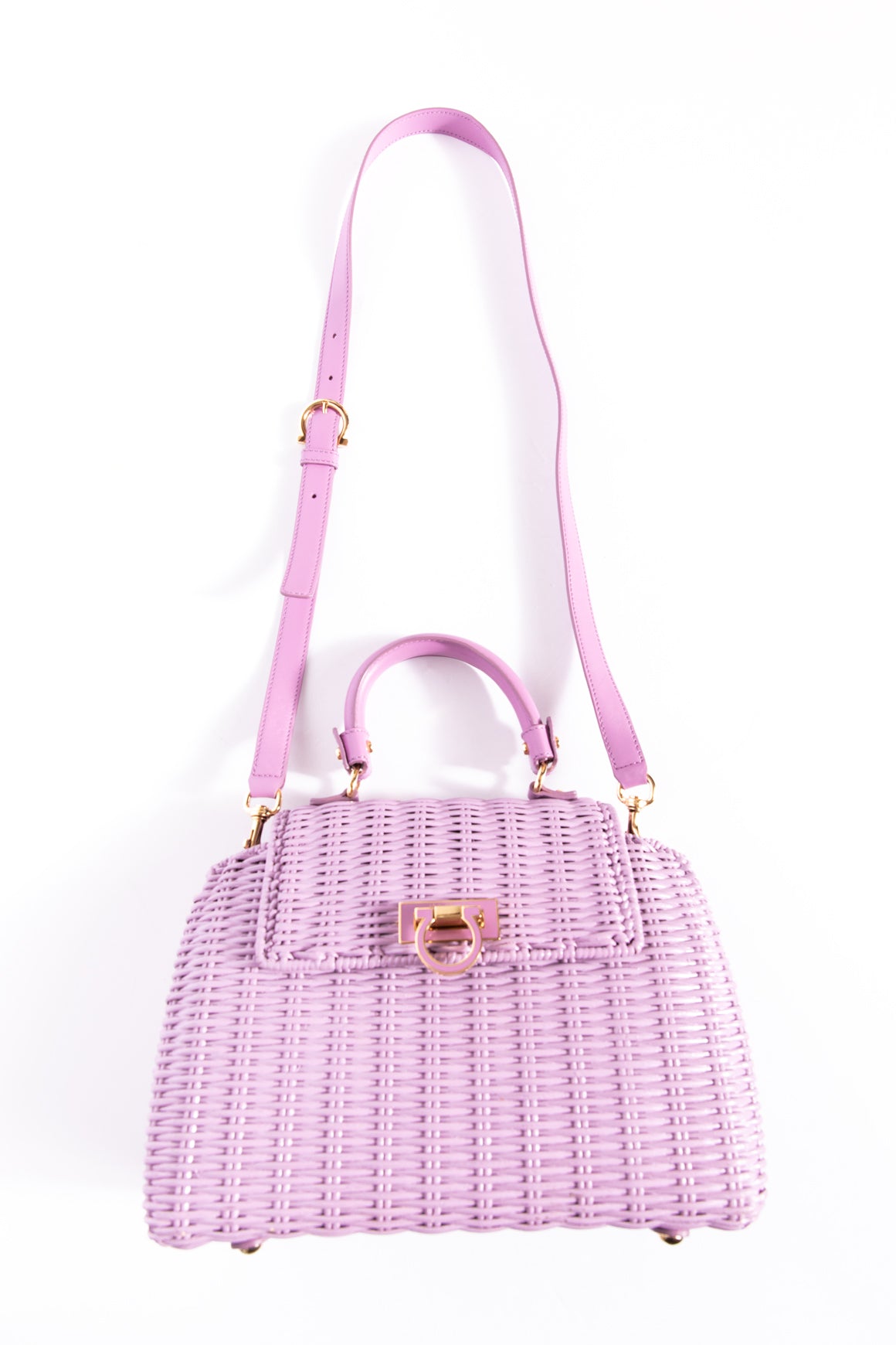 FERRAGAMO Lilac Wicker Sofia Satchel Top Handle Bag