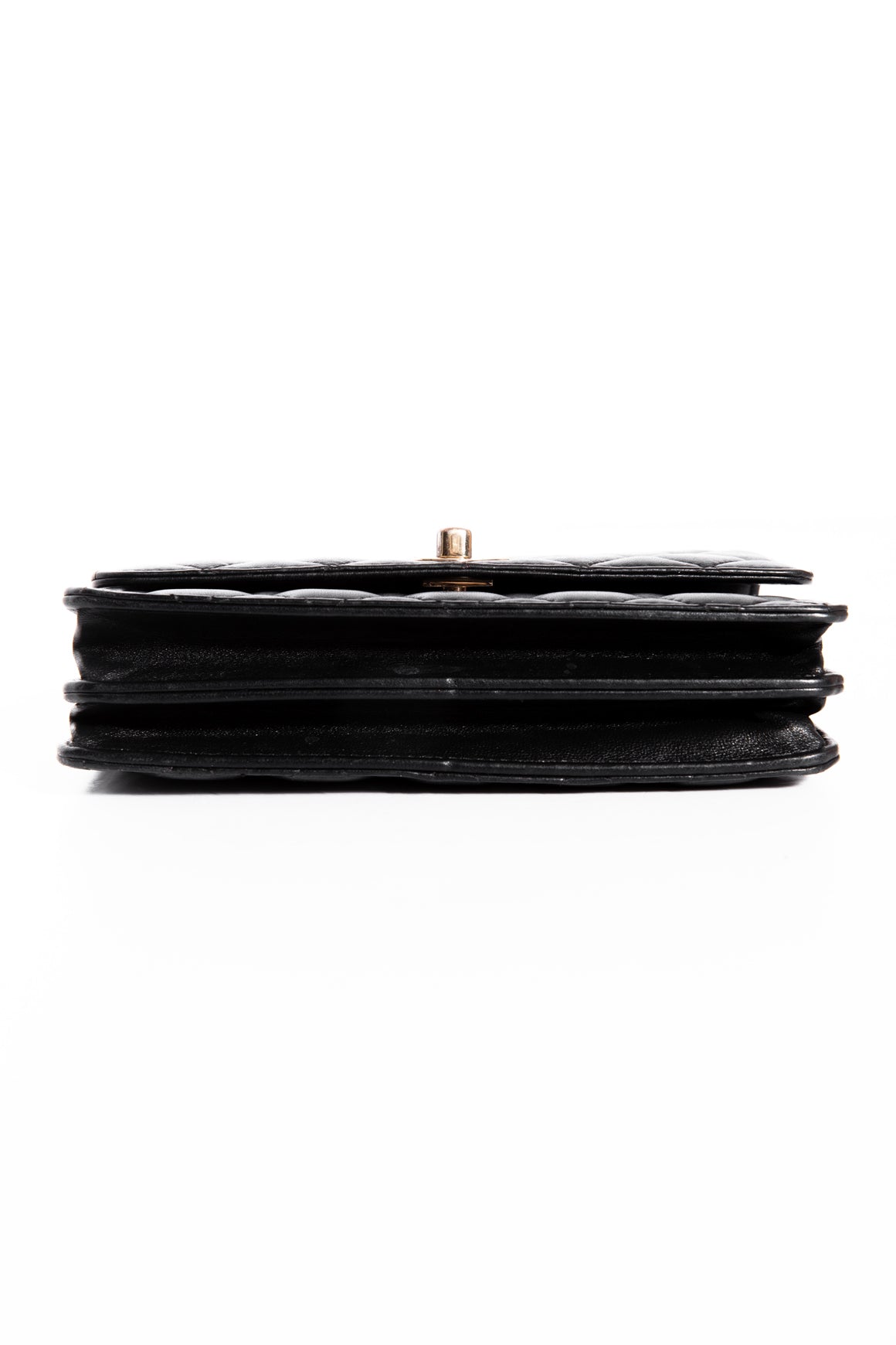 CHANEL Black Quilted Pearl Top Handle Wallet-on-Chain