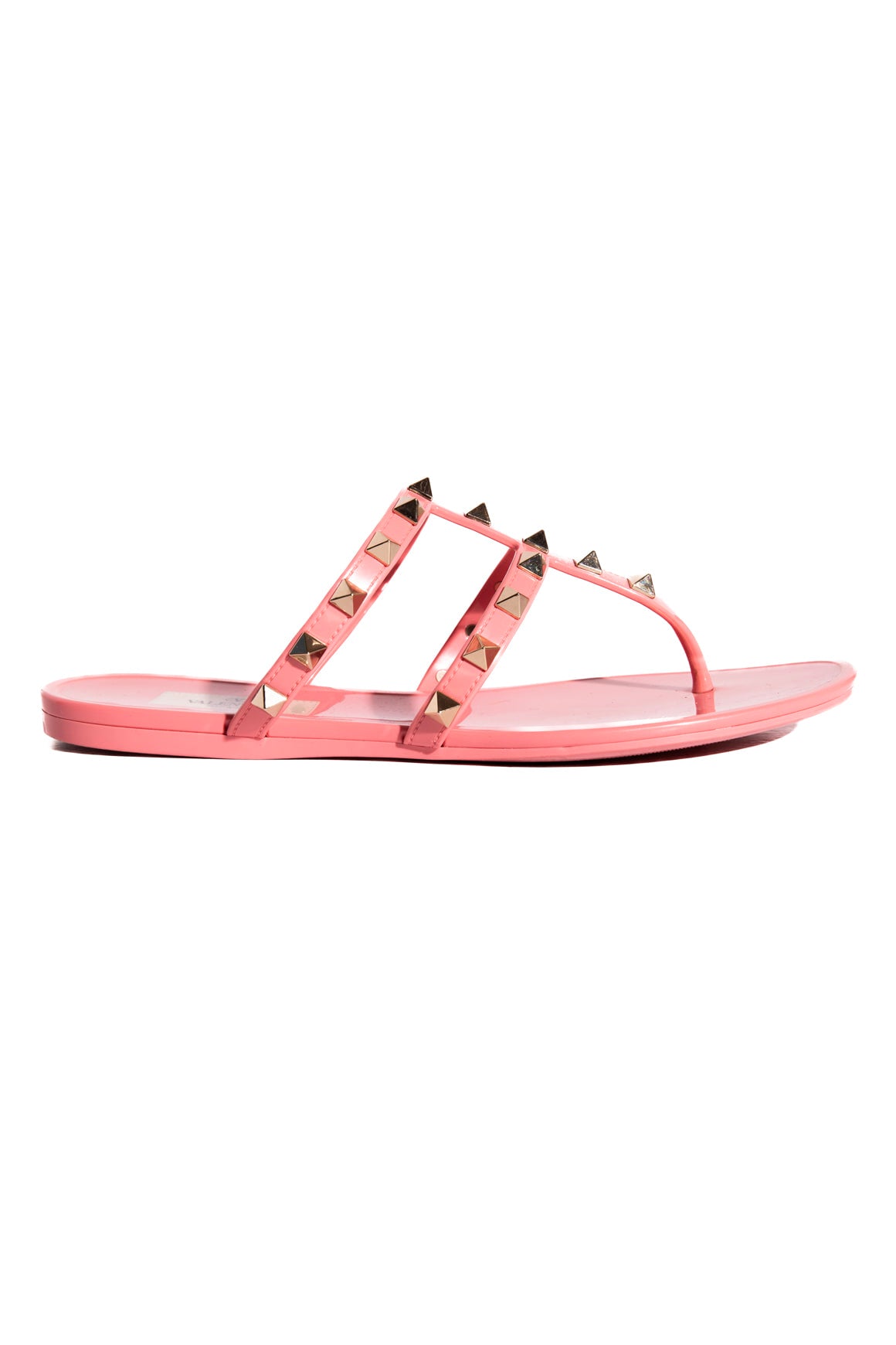 VALENTINO Pink Rubber Rockstud Thong Sandals (Sz. 36)