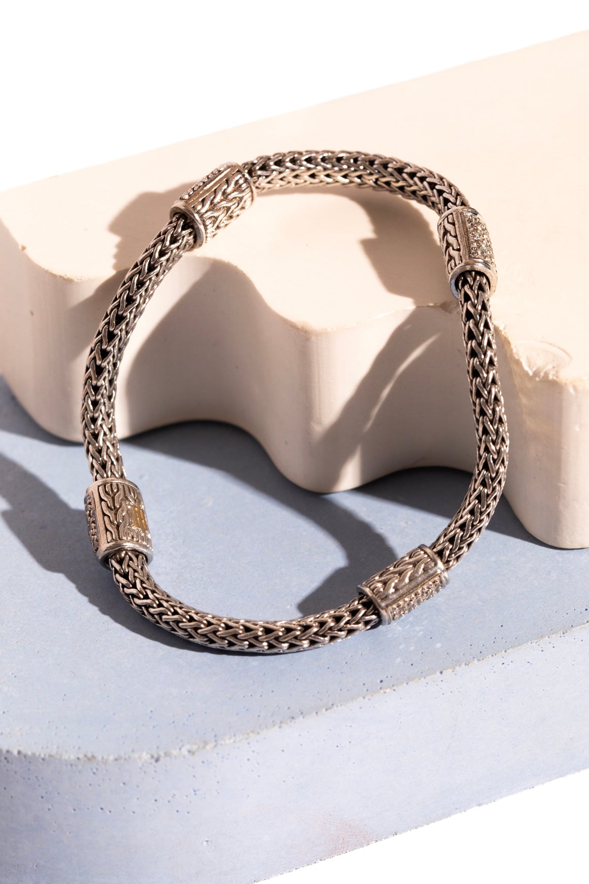 JOHN HARDY Silver + 18k Icons Diamond Station Bracelet