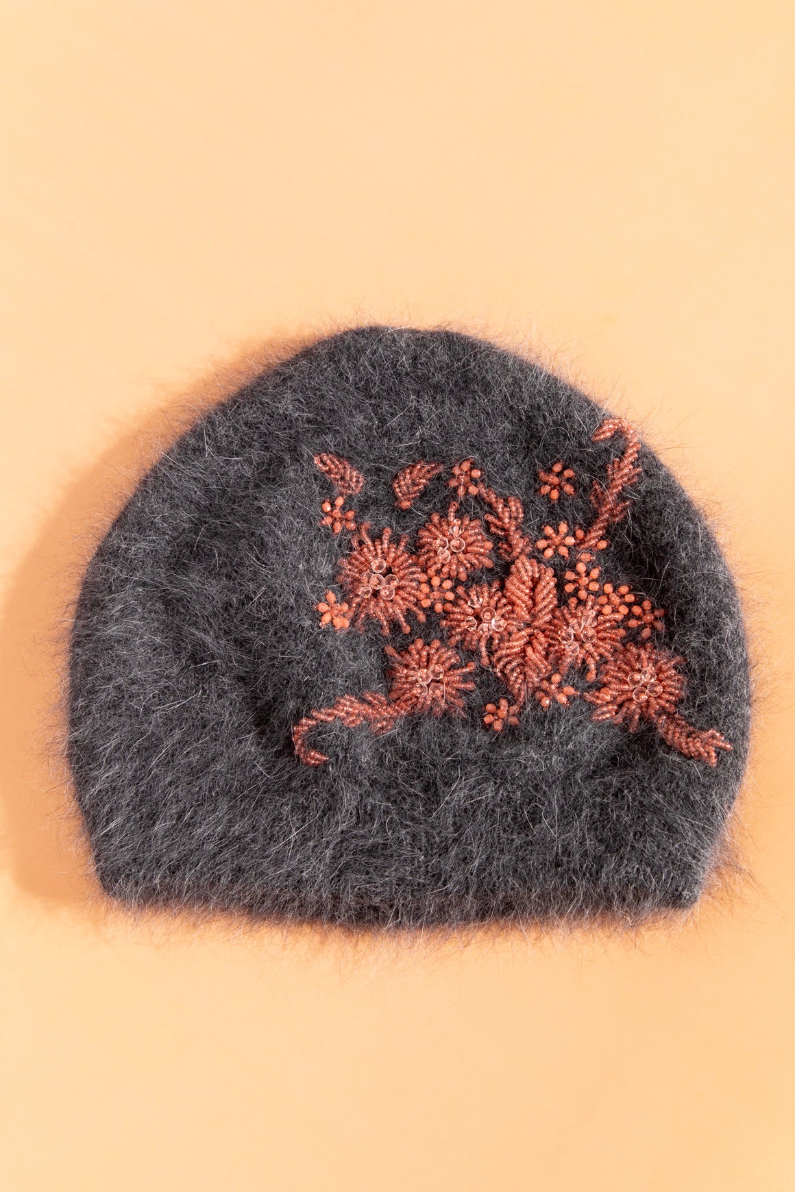 PRADA Grey Pink Floral Embellished Beanie