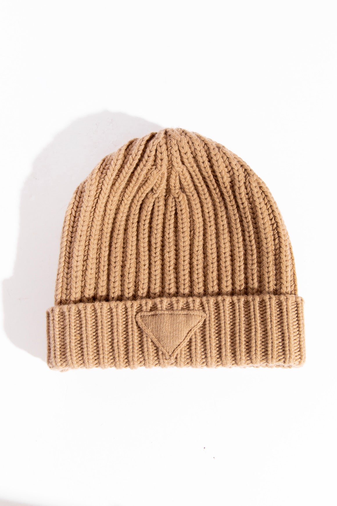 PRADA Tan Triangle Emblem Knit Beanie
