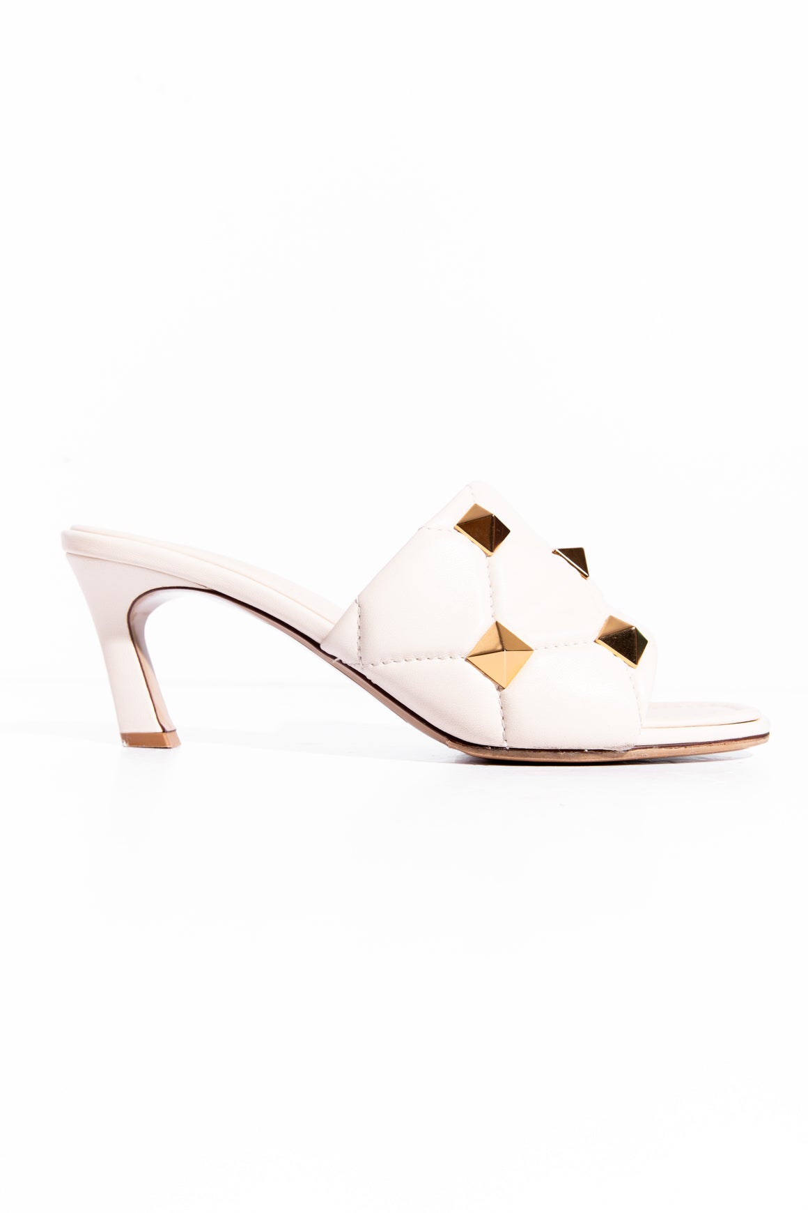 VALENTINO Cream "Roman Stud" Quilted Leather Mules (Sz. 40)