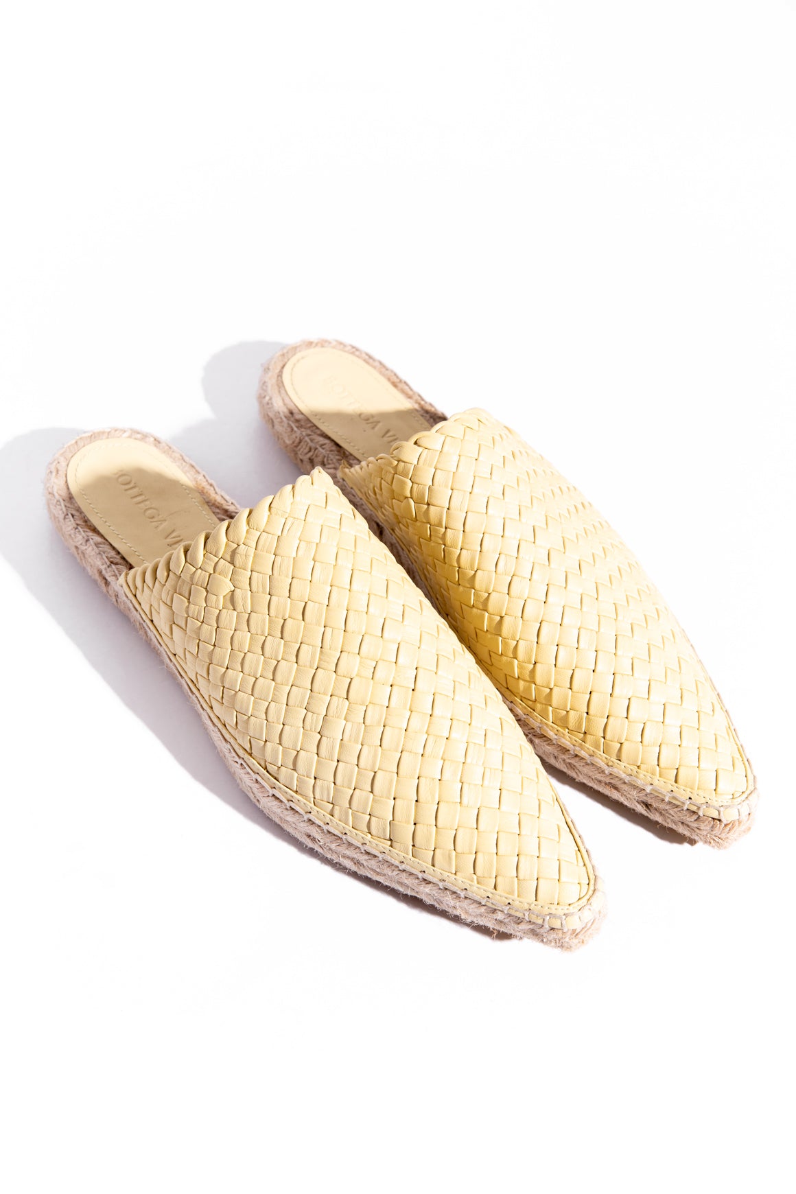 BOTTEGA VENETA Pale Yellow Intrecciato Espadrille Mules (Sz. 38)