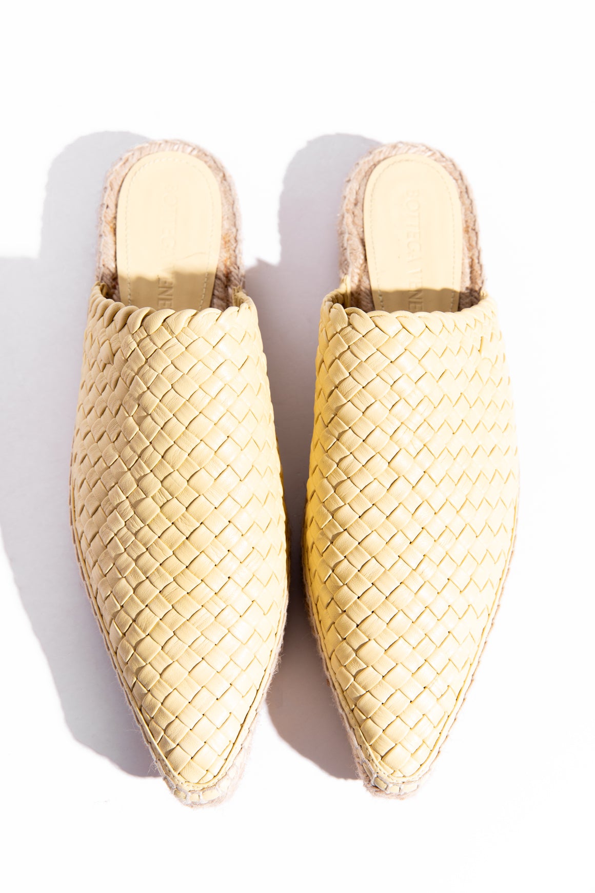 BOTTEGA VENETA Pale Yellow Intrecciato Espadrille Mules (Sz. 38)