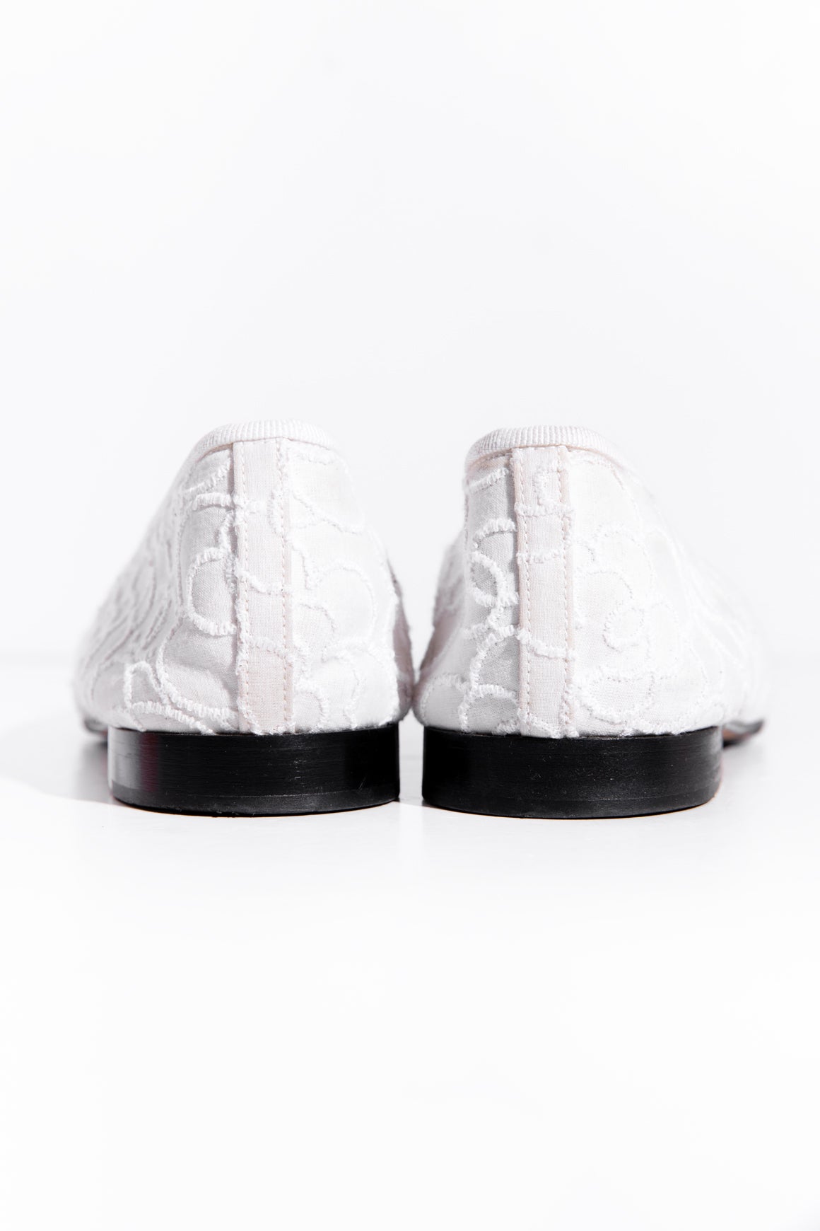 CHANEL Black & White Fabric Camellia Ballerina Flats (Sz. 40)