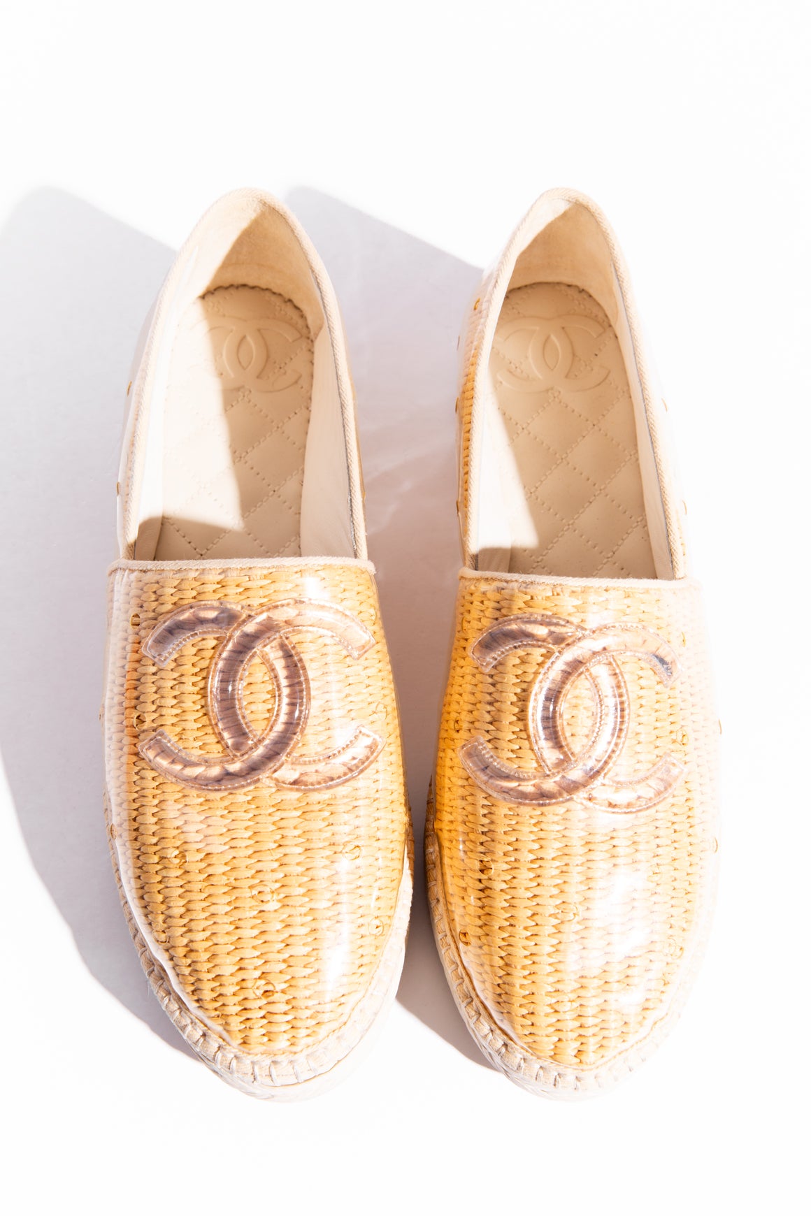 CHANEL PVC & Straw CC Espadrilles (Sz. 42)