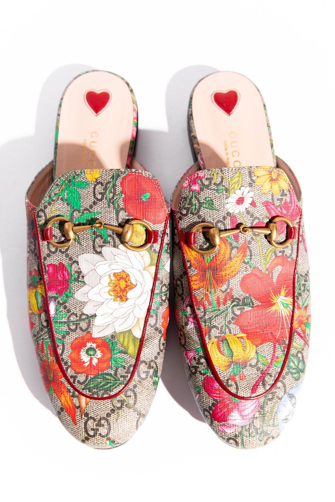 GUCCI GG Supreme Flora "Princetown" Mules (Sz. 39)