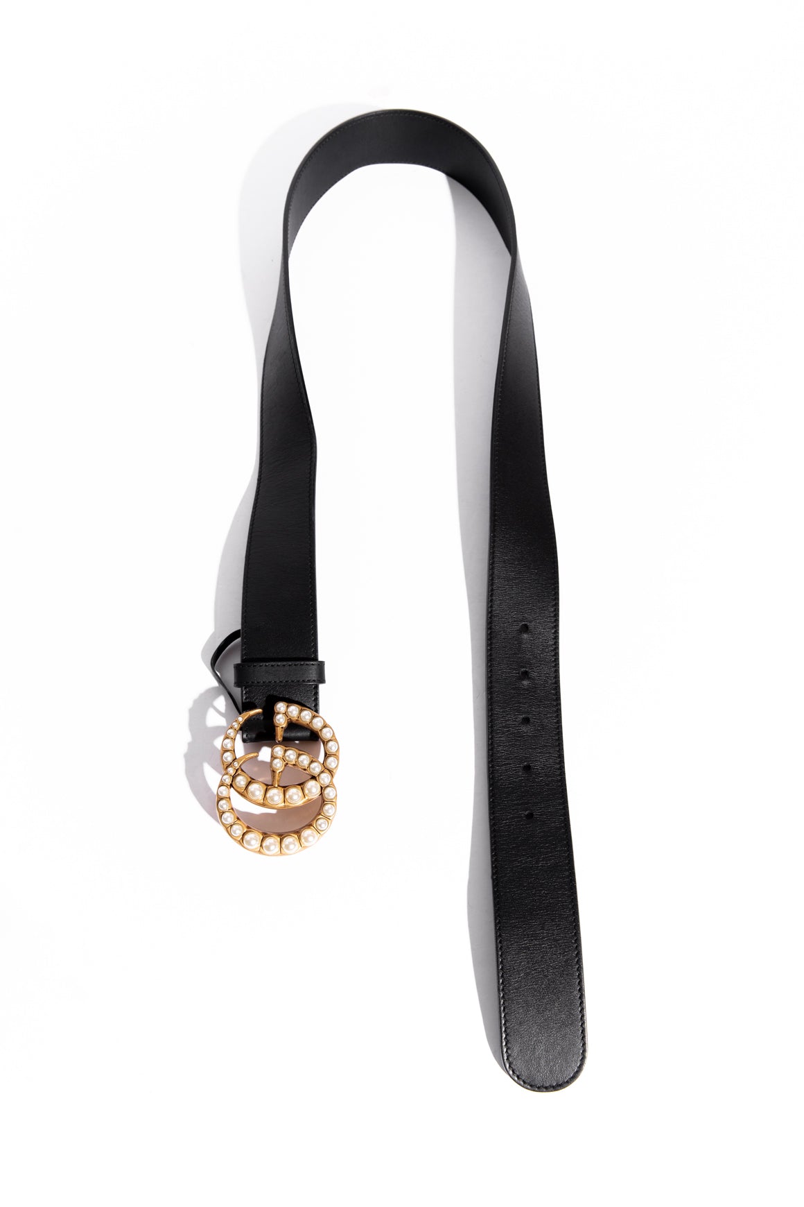 GUCCI Black GG Marmont Wide Belt w/ Pearls