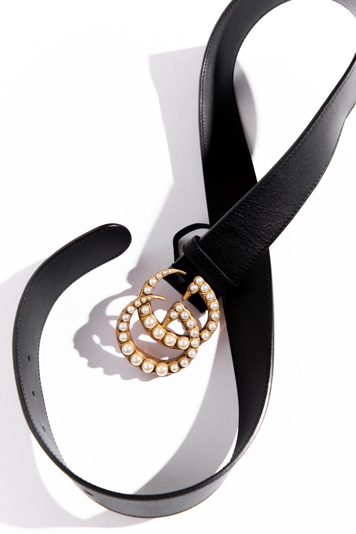 GUCCI Black GG Marmont Wide Belt w/ Pearls
