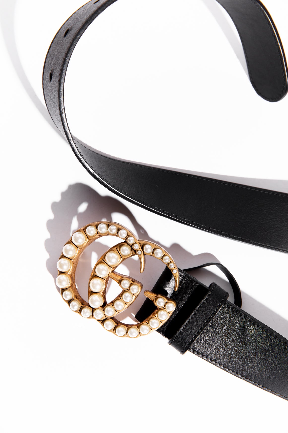 GUCCI Black GG Marmont Wide Belt w/ Pearls