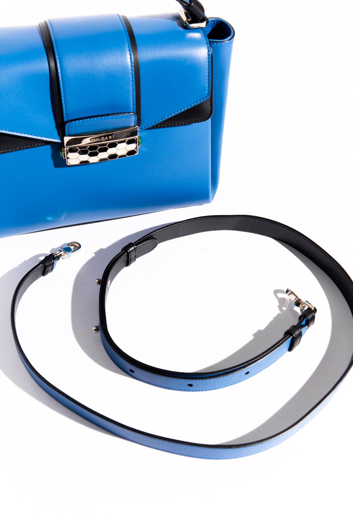 BVLGARI Blue Leather Serpenti Viper Top Handle Bag
