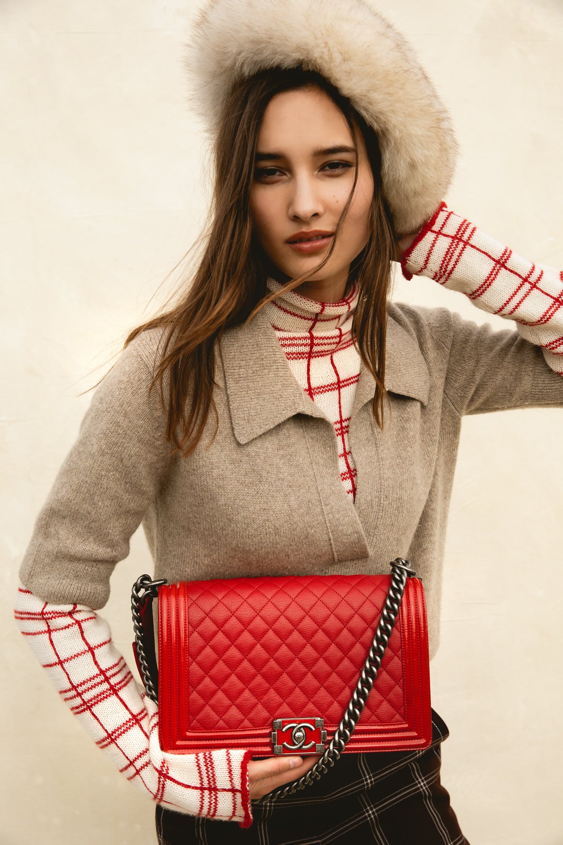 2016 CHANEL Red Caviar & Patent Large Boy Bag