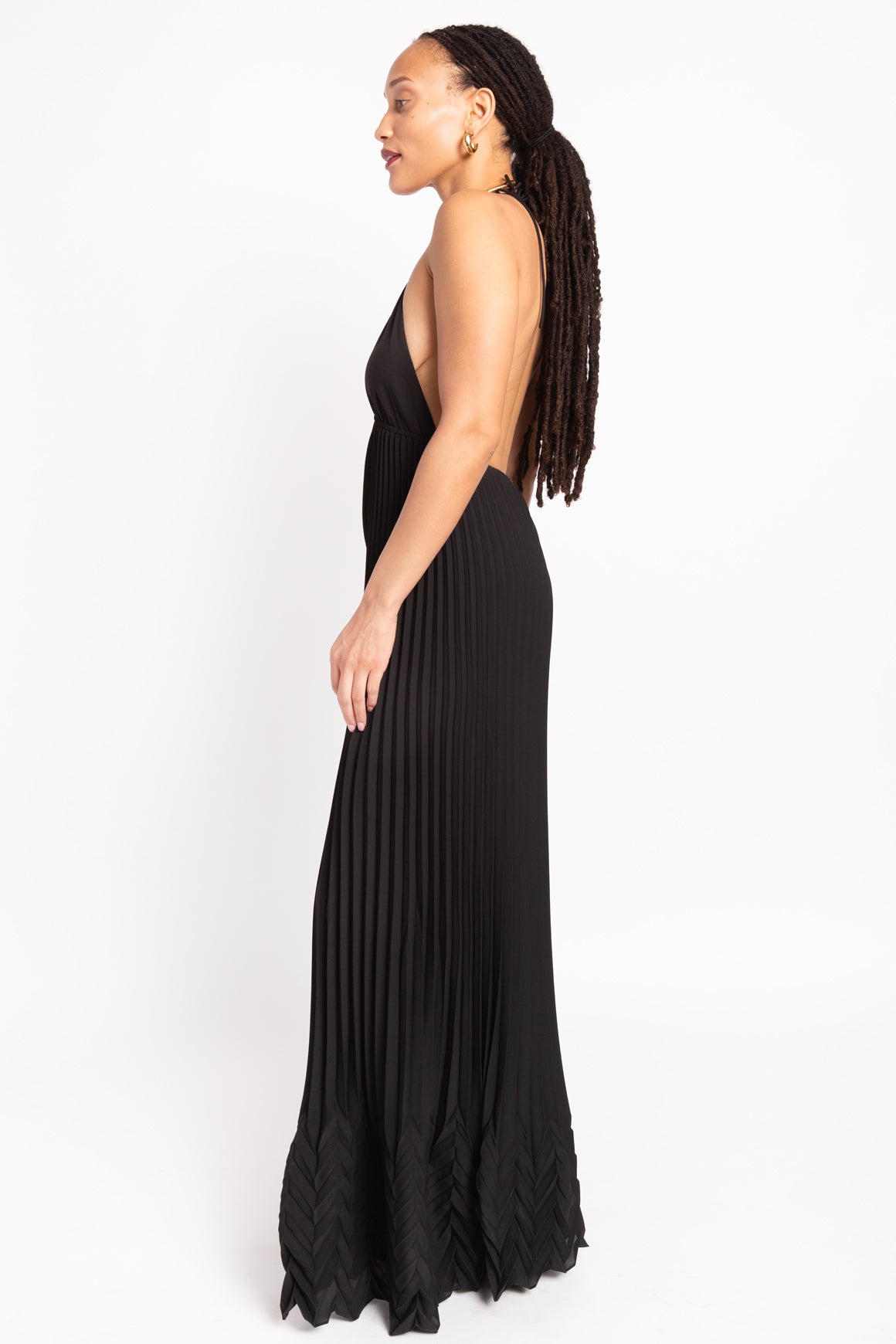 ALICE + OLIVIA Black "Adalyn" Pleated Halter Jumpsuit