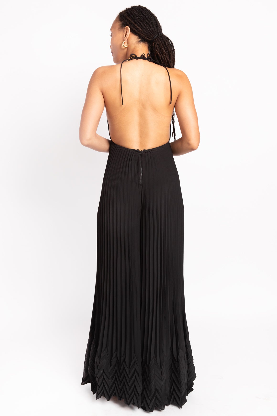 ALICE + OLIVIA Black "Adalyn" Pleated Halter Jumpsuit
