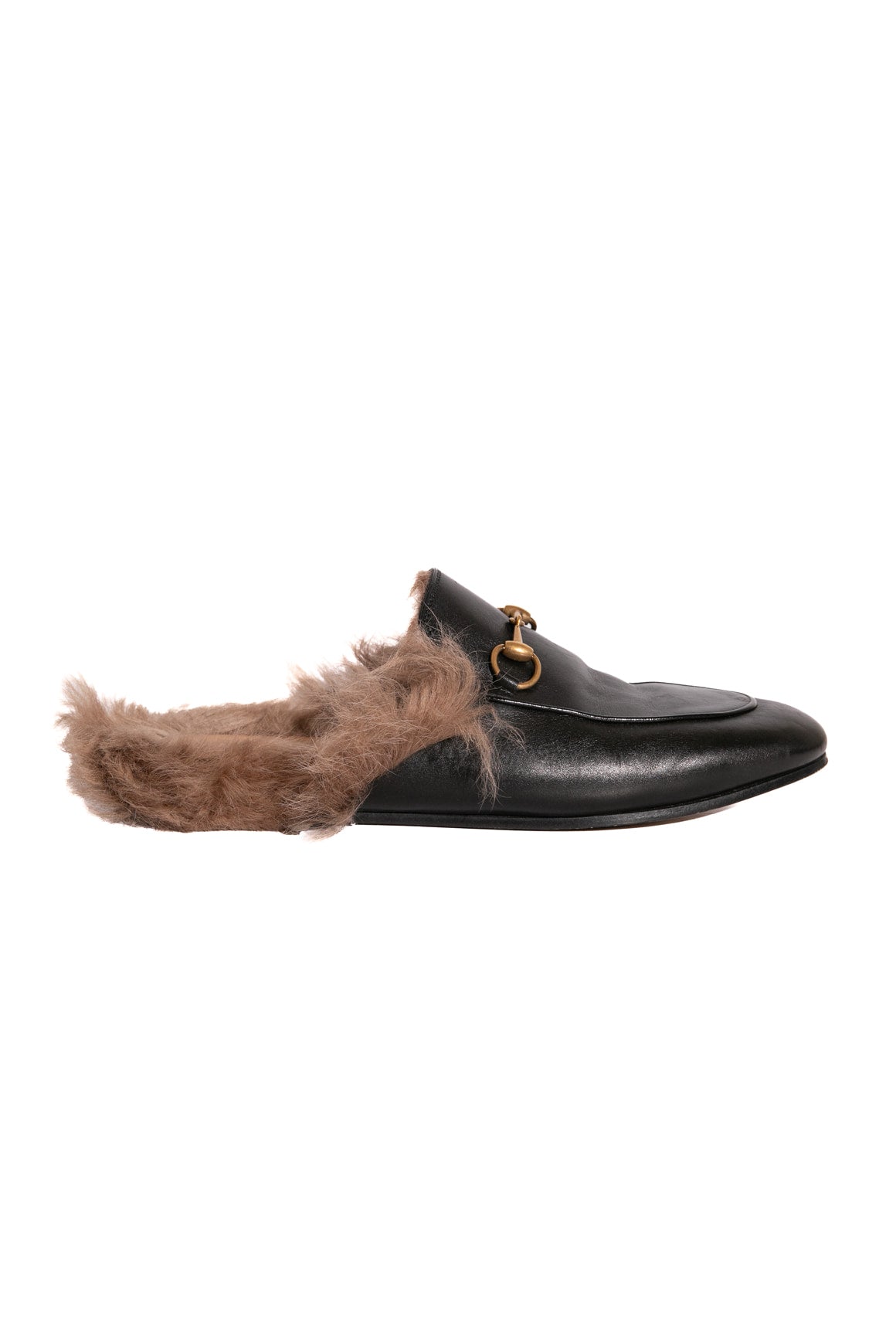 GUCCI Black Fur Princetown Mules (Sz. 38)