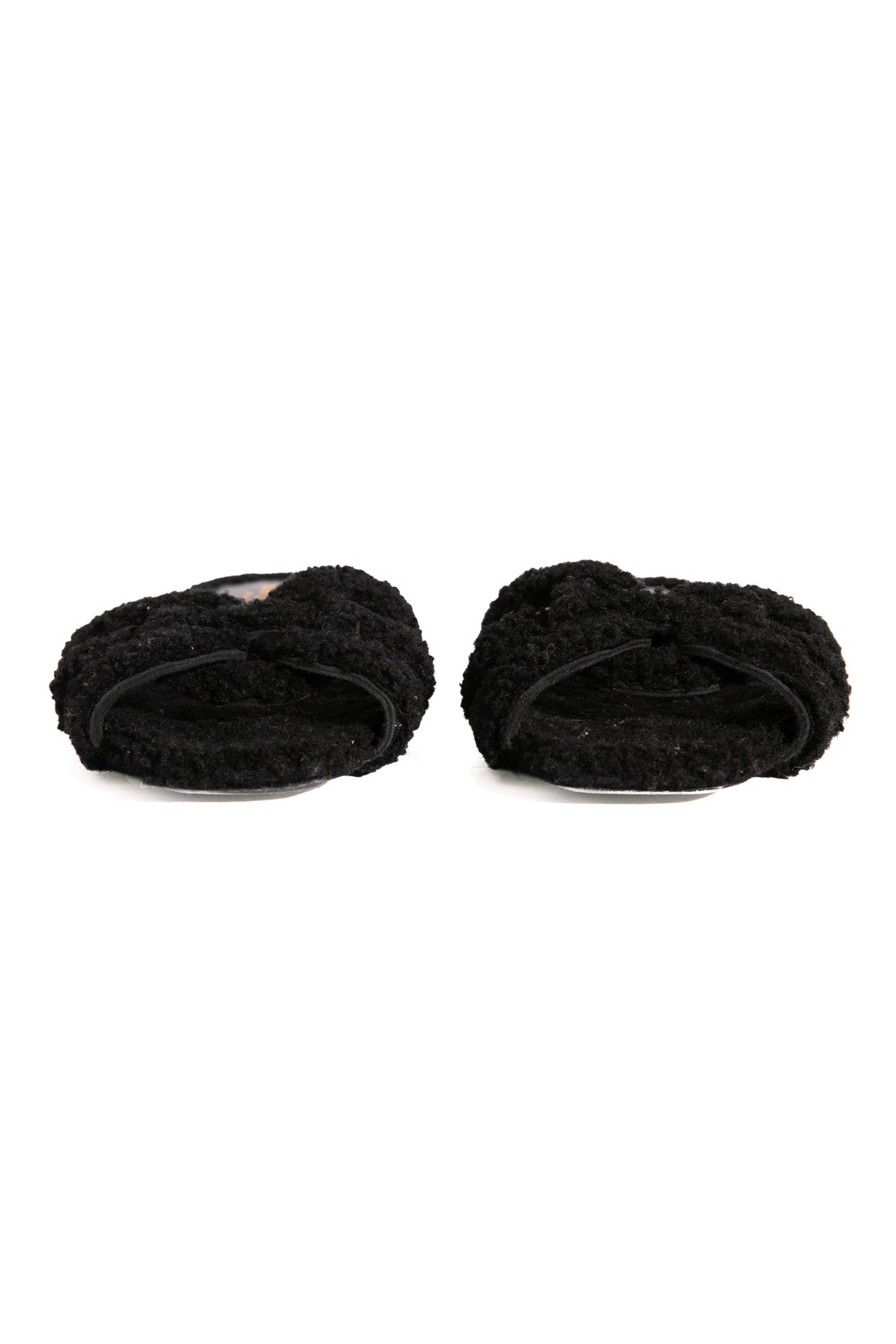 SAINT LAURENT Black Shearling Tribute Slides (Sz. 38.5)