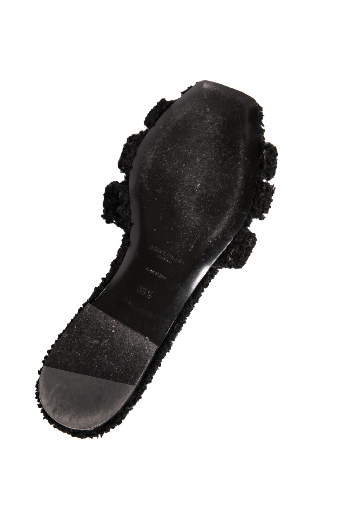 SAINT LAURENT Black Shearling Tribute Slides (Sz. 38.5)