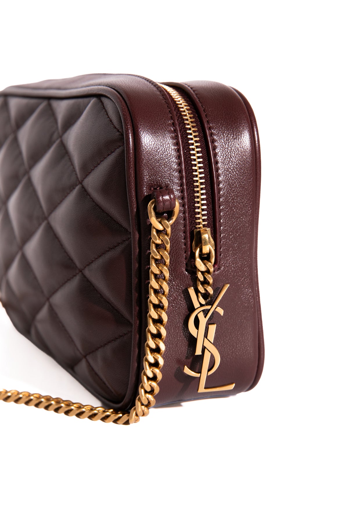 SAINT LAURENT Wine Quilted Mini Sade Camera Bag