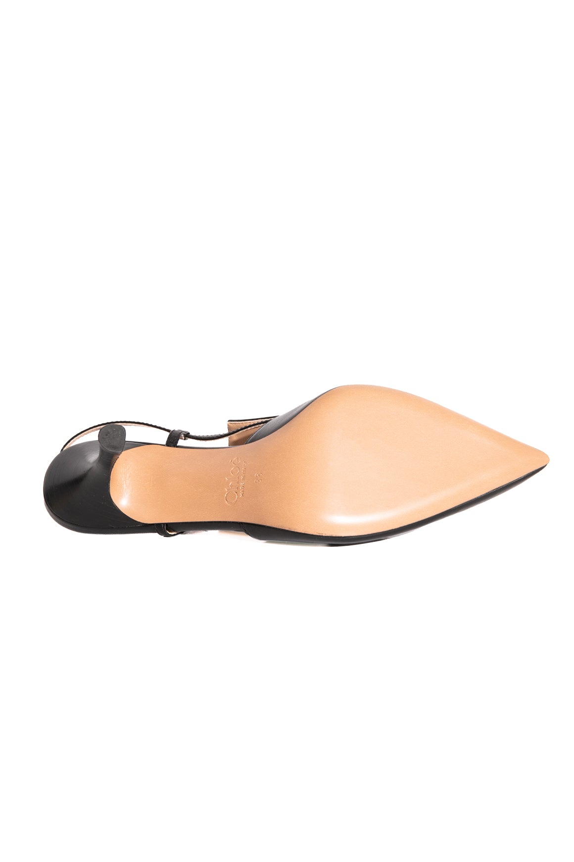 CHLOE Black Leather Agnes Slingback Heels (Sz. 38)