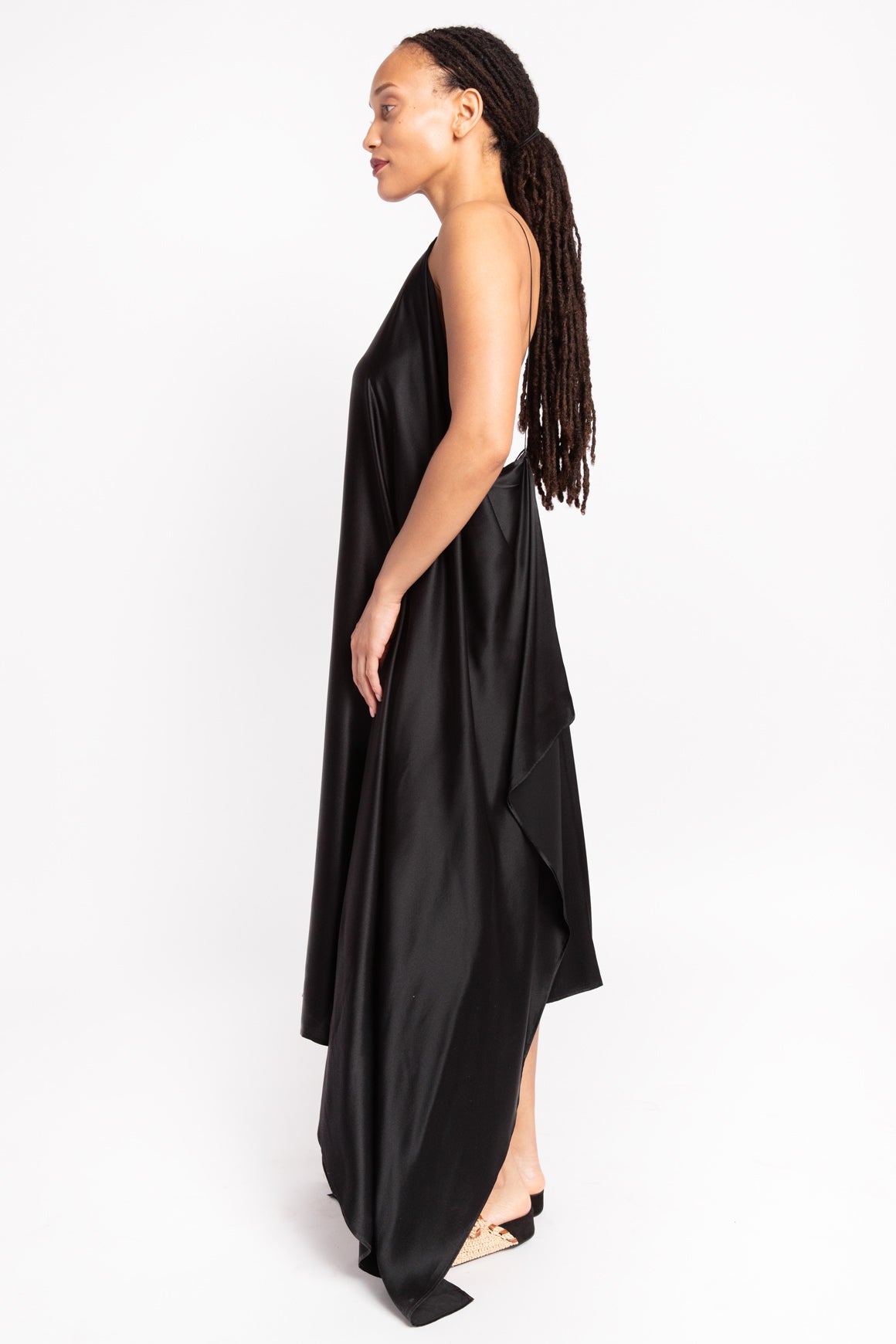 BERNADETTE Black Silk Layered Midi Dress