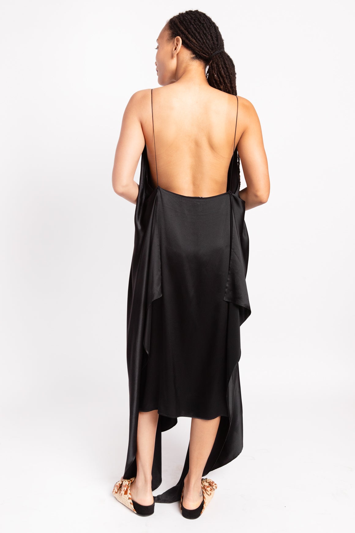 BERNADETTE Black Silk Layered Midi Dress