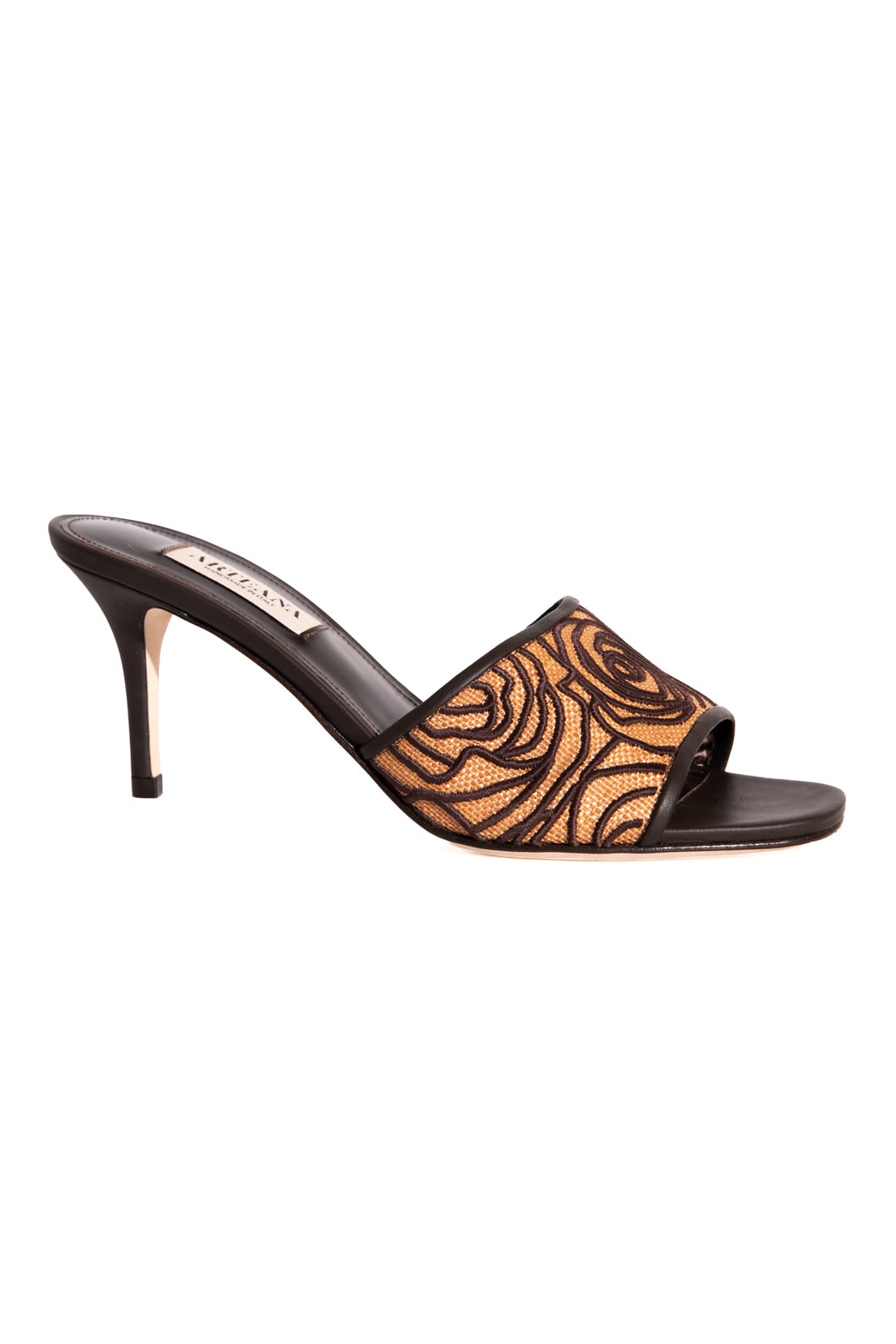 ARTEANA Brown Rose Embroidered Heeled Mules (Sz. 38.5)