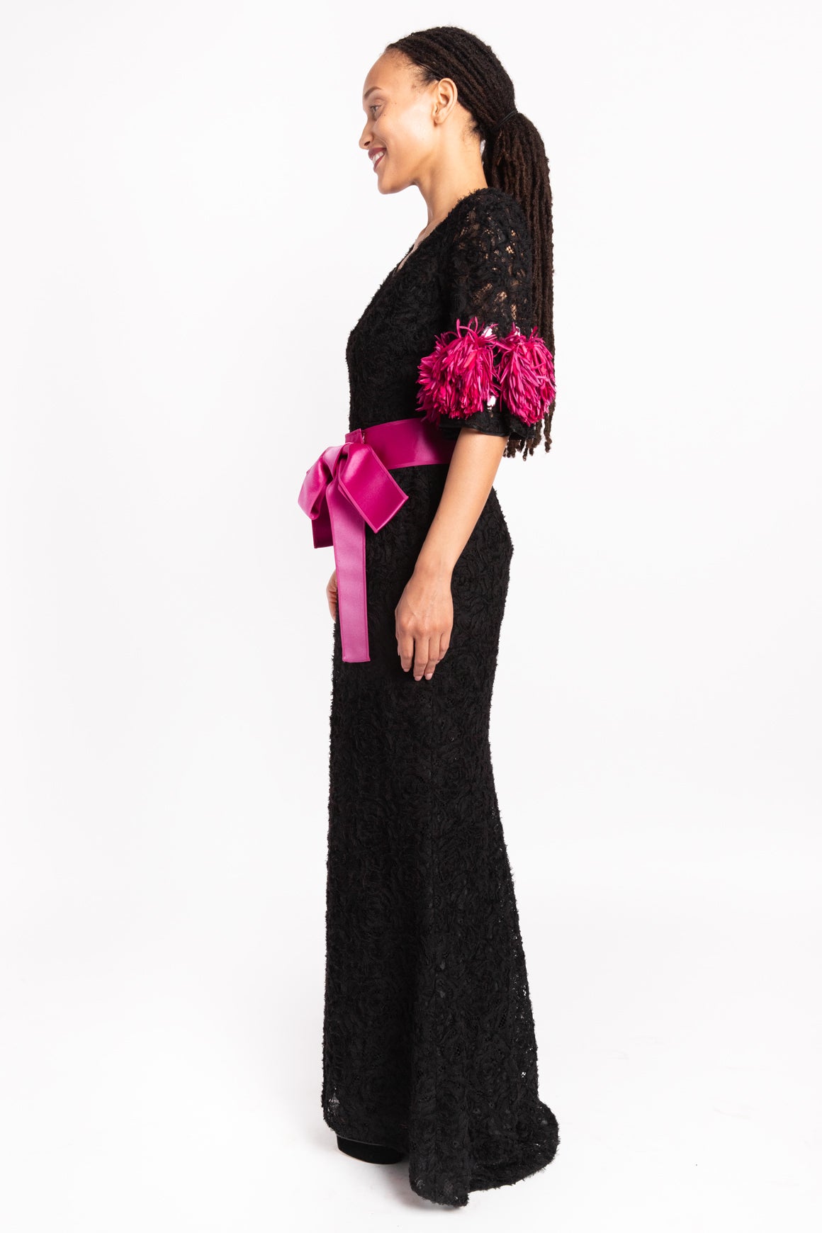 DOLCE & GABBANA Black Lace Gown w/ Sash