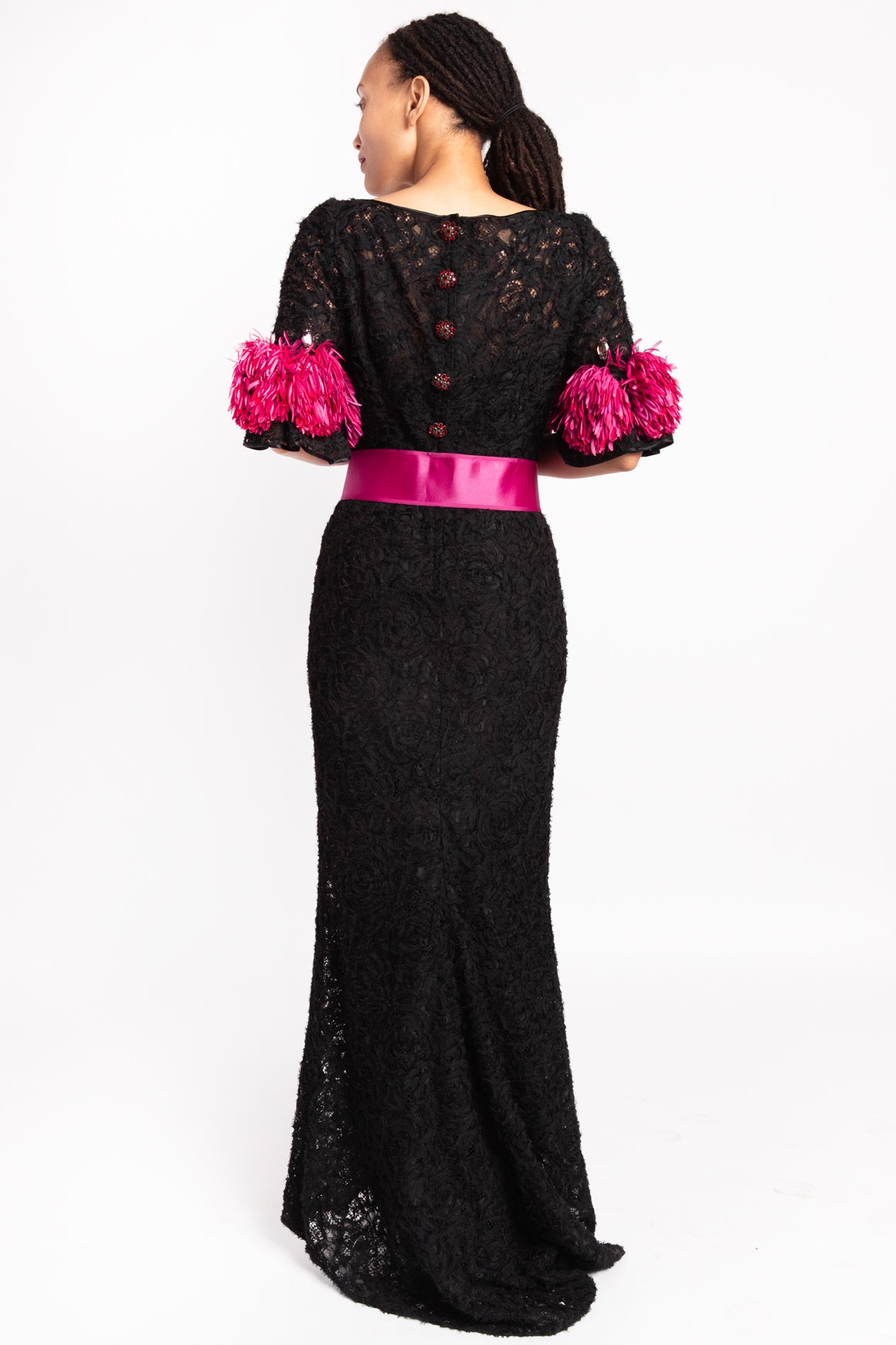 DOLCE & GABBANA Black Lace Gown w/ Sash