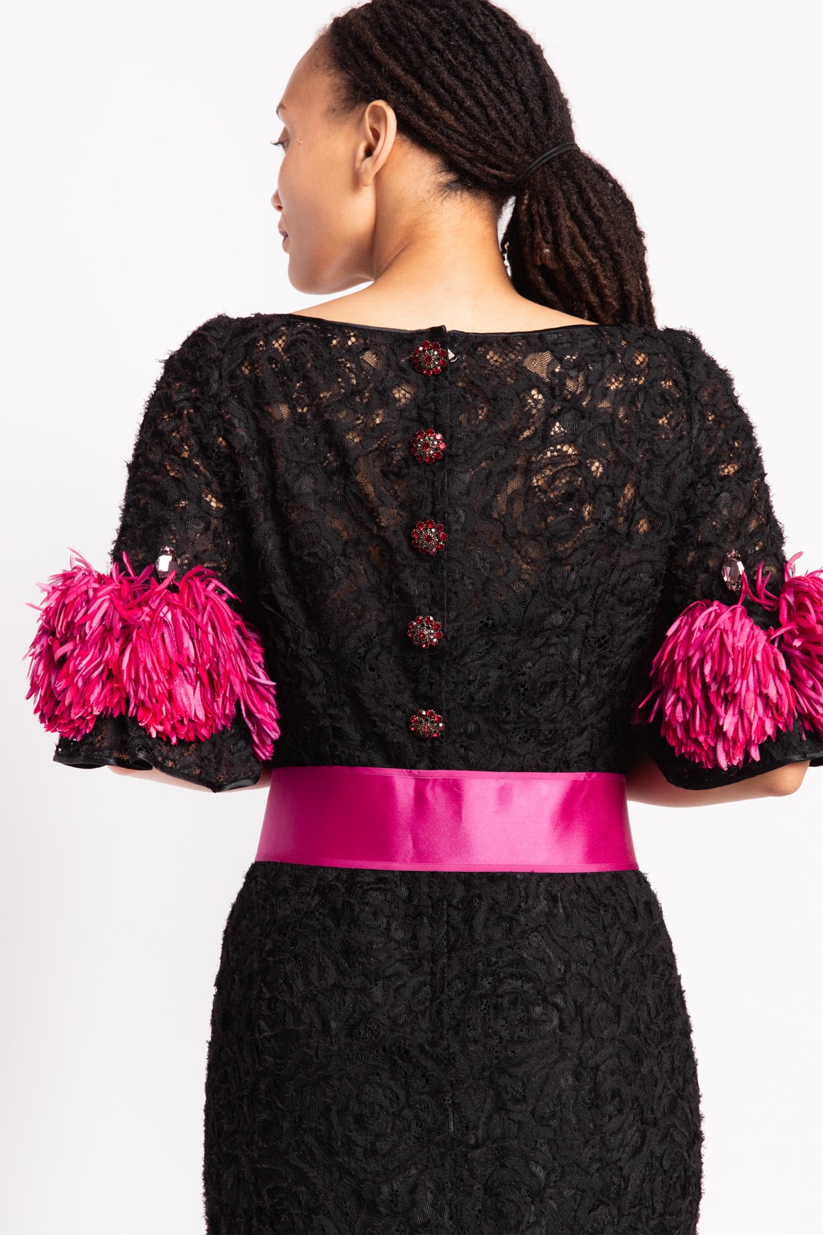 DOLCE & GABBANA Black Lace Gown w/ Sash