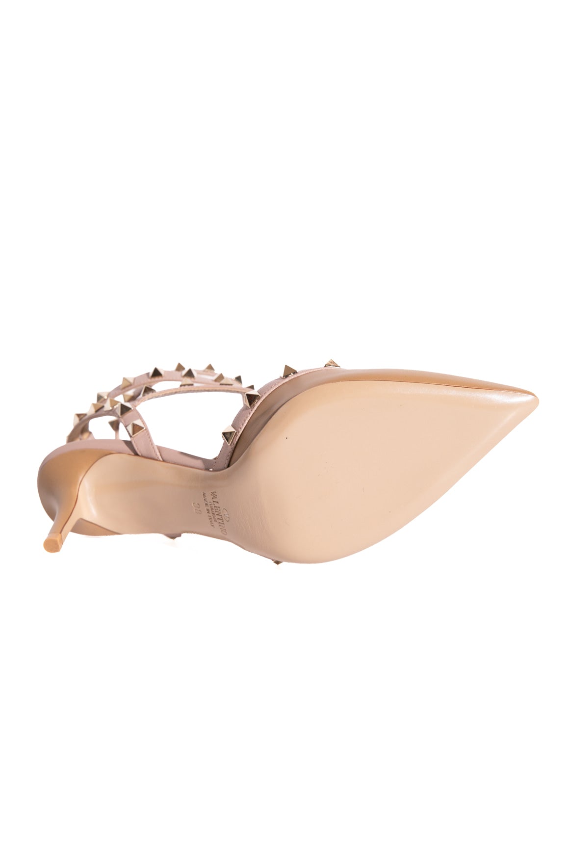 VALENTINO Nude Rockstud Caged Kitten Heels (Sz. 38)