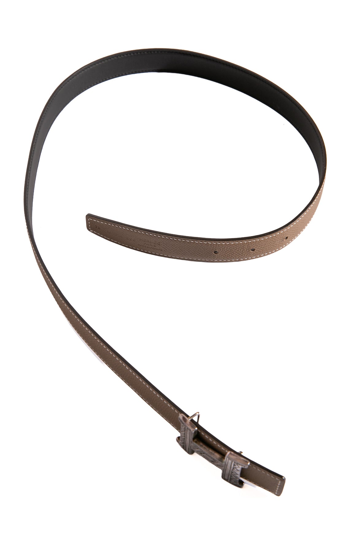 HERMES Taupe & Black Reversible Belt With Etched Buckle