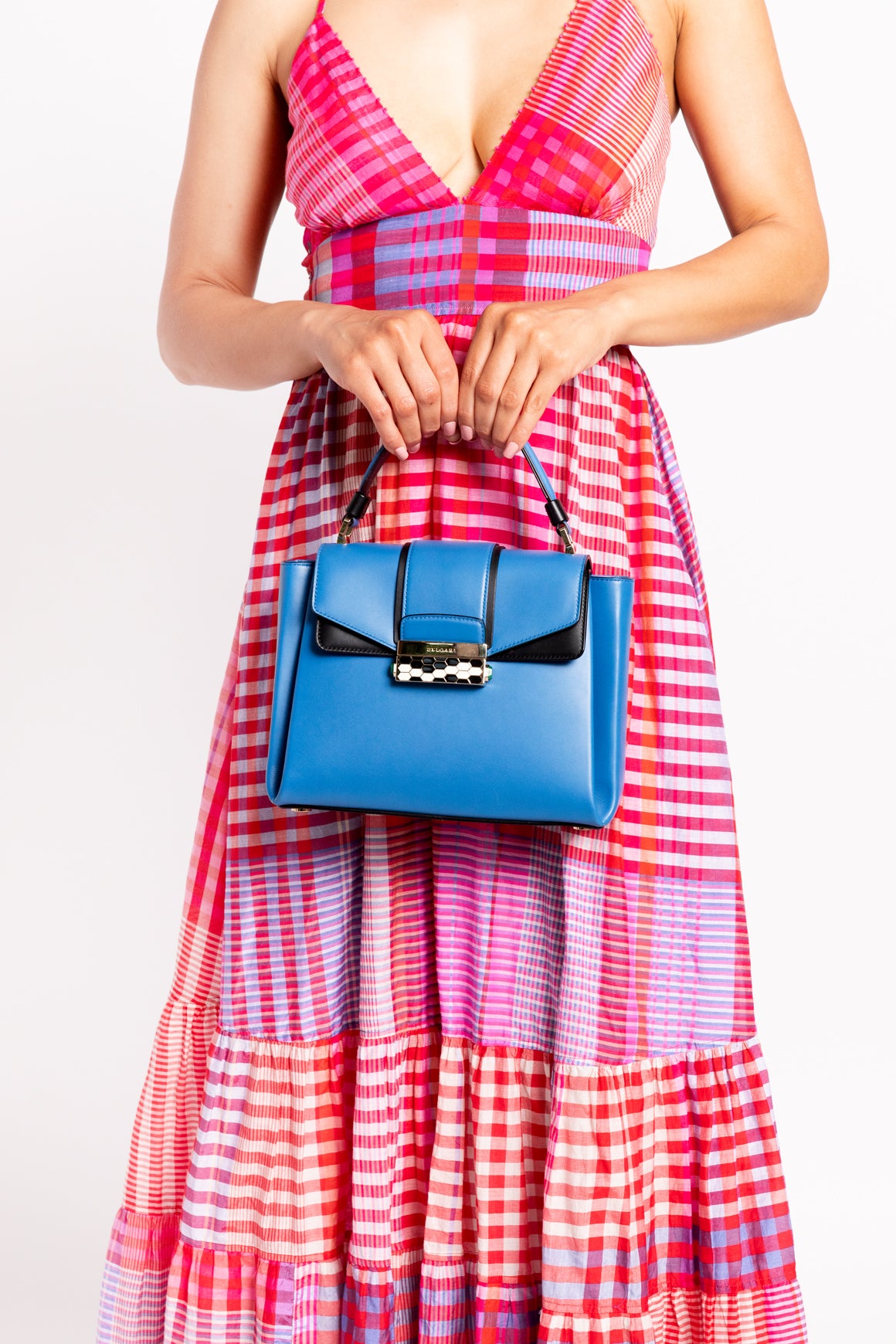 BVLGARI Blue Leather Serpenti Viper Top Handle Bag