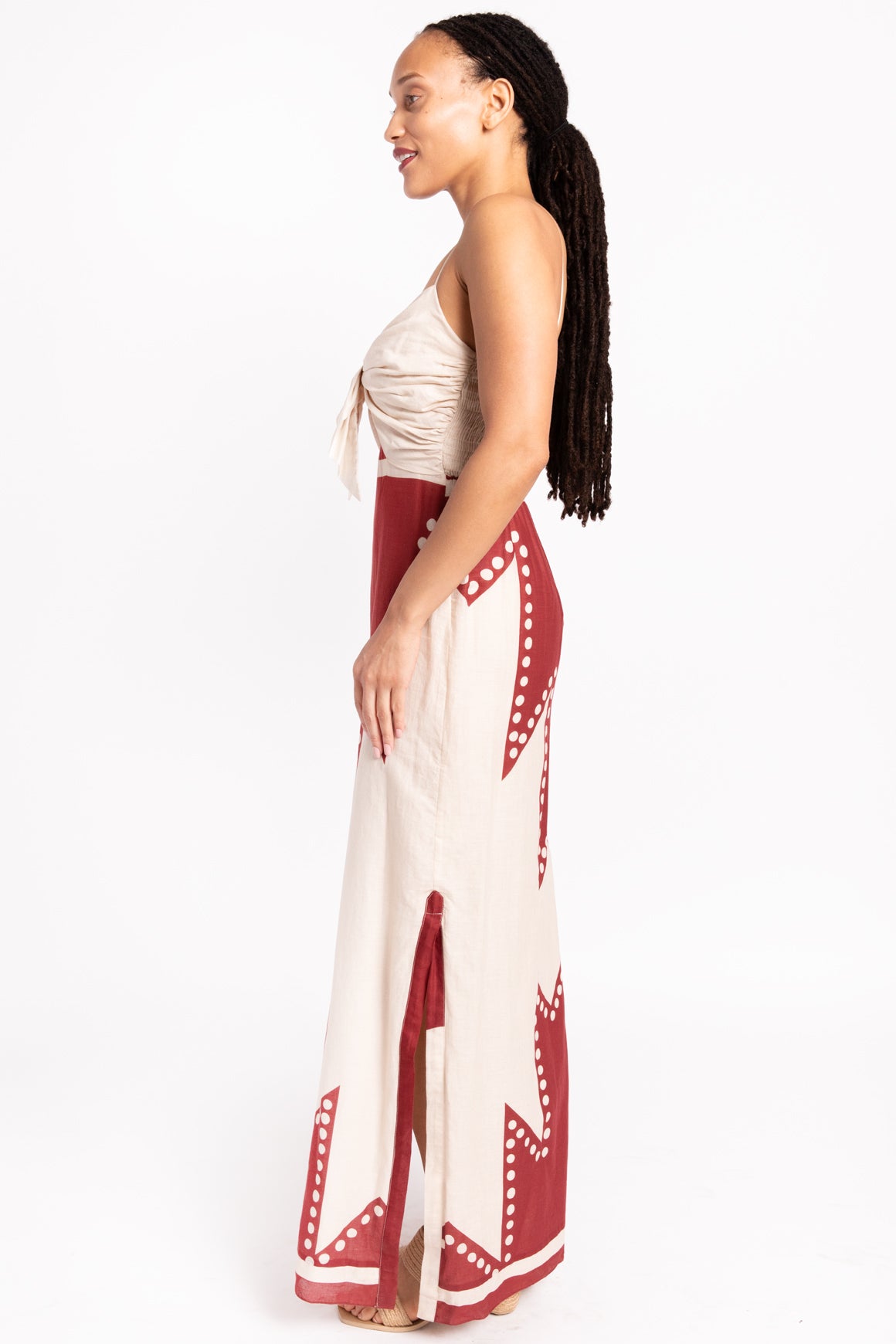 JOHANNA ORTIZ Cream & Maroon "Jamais Vu" Printed Maxi Dress