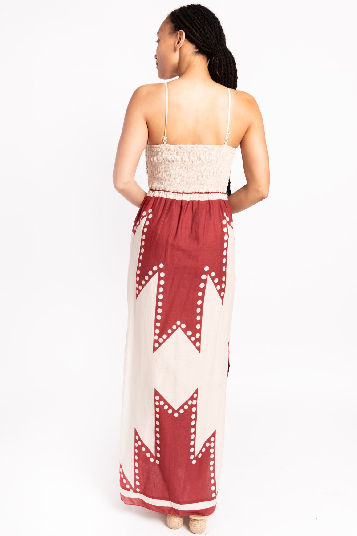 JOHANNA ORTIZ Cream & Maroon "Jamais Vu" Printed Maxi Dress