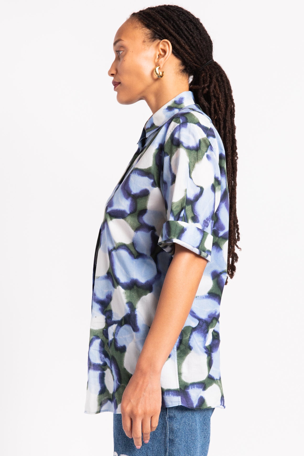 DRIES VAN NOTEN Blue & Green Tie-Dye Short Sleeve Button Down
