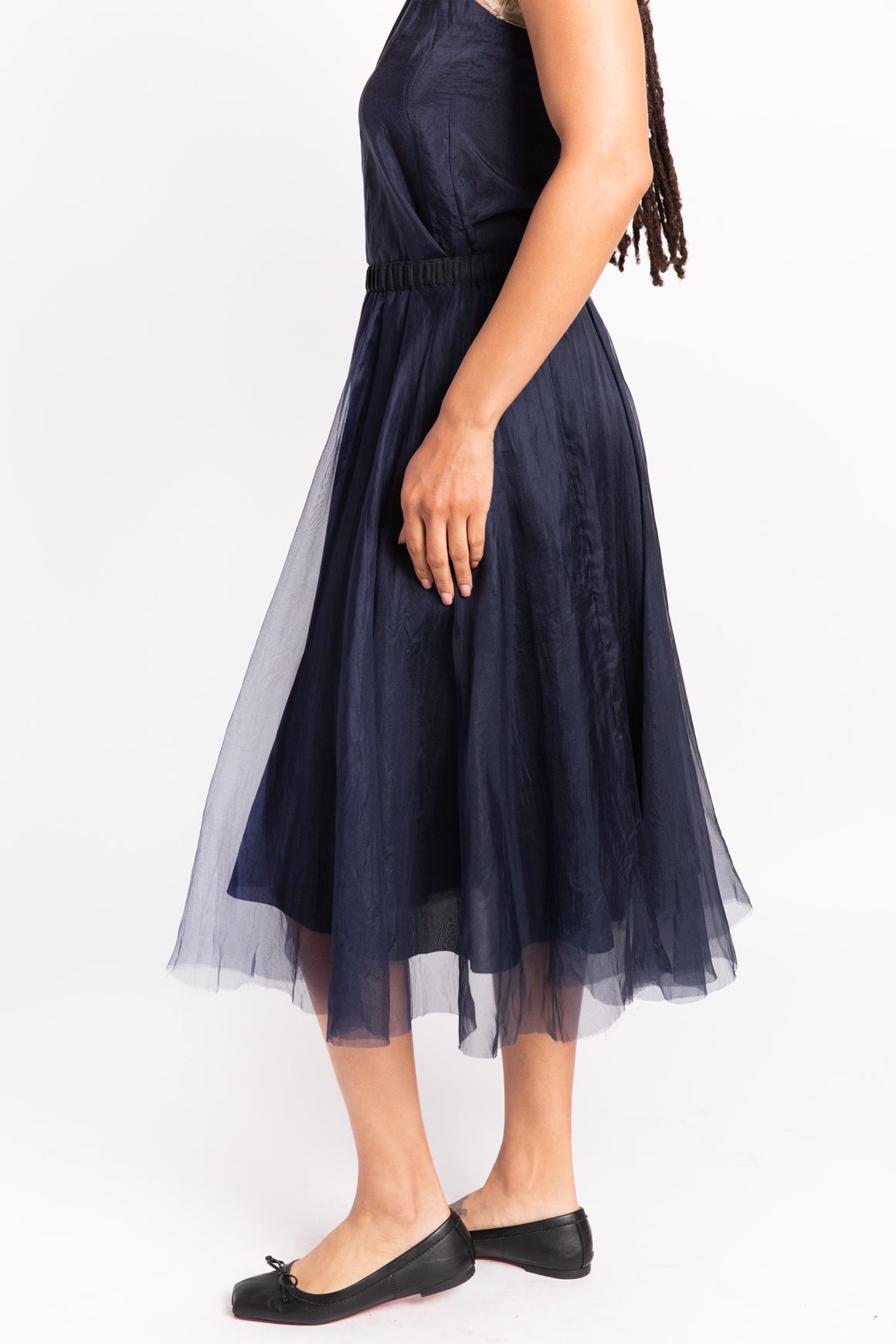 LOUIZA BABOURYAN Navy Layed Silk Midi Skirt