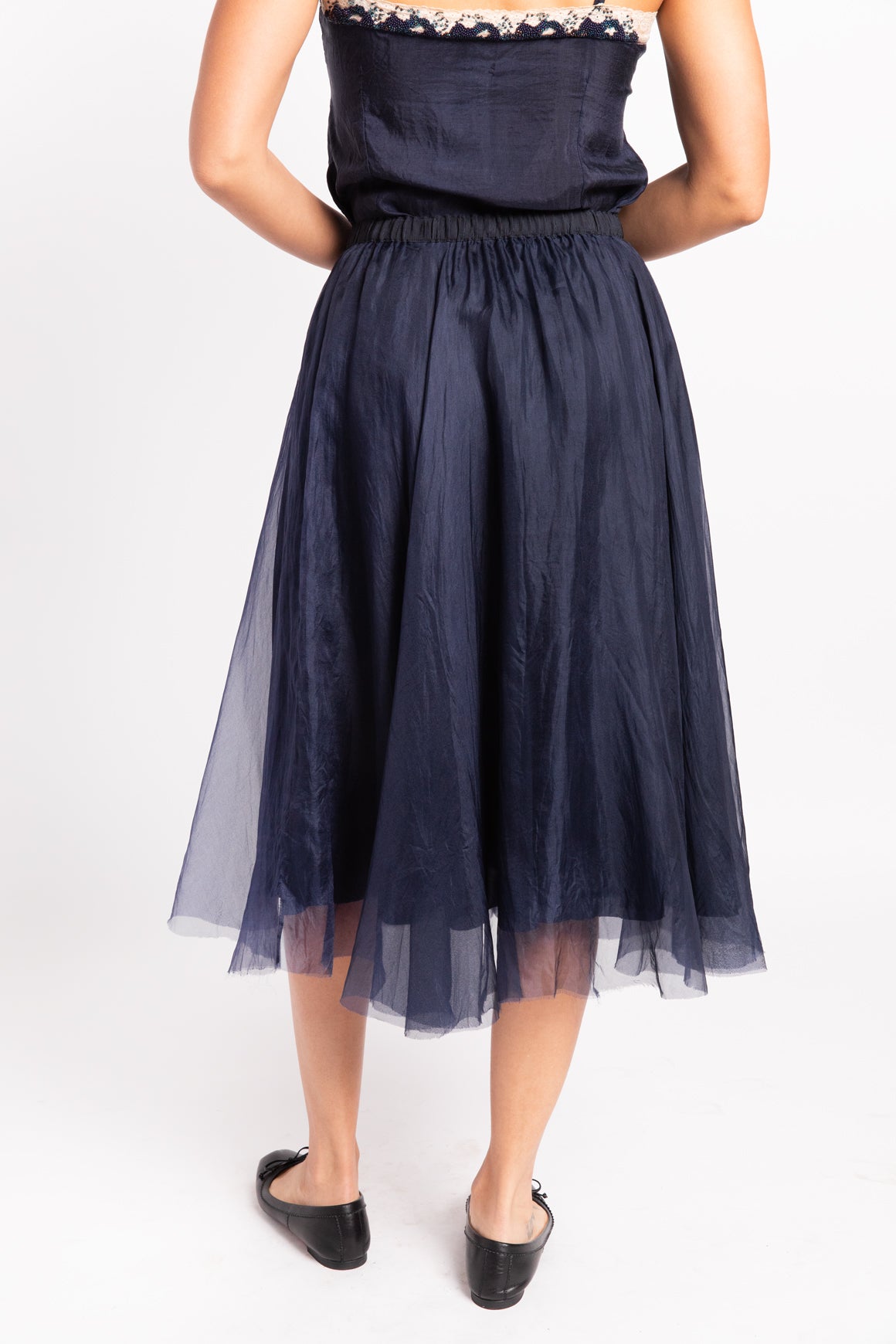 LOUIZA BABOURYAN Navy Layed Silk Midi Skirt