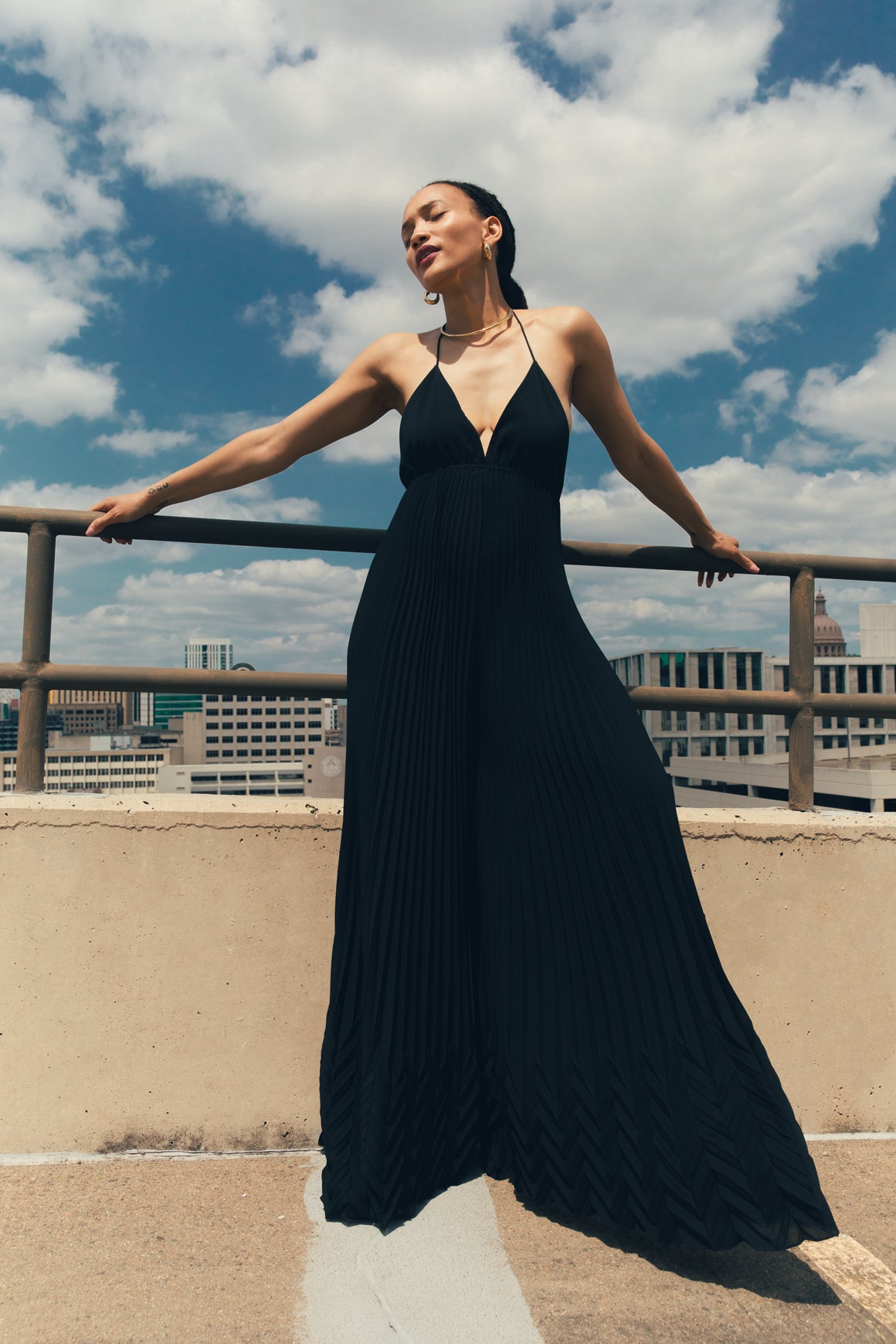 ALICE + OLIVIA Black "Adalyn" Pleated Halter Jumpsuit