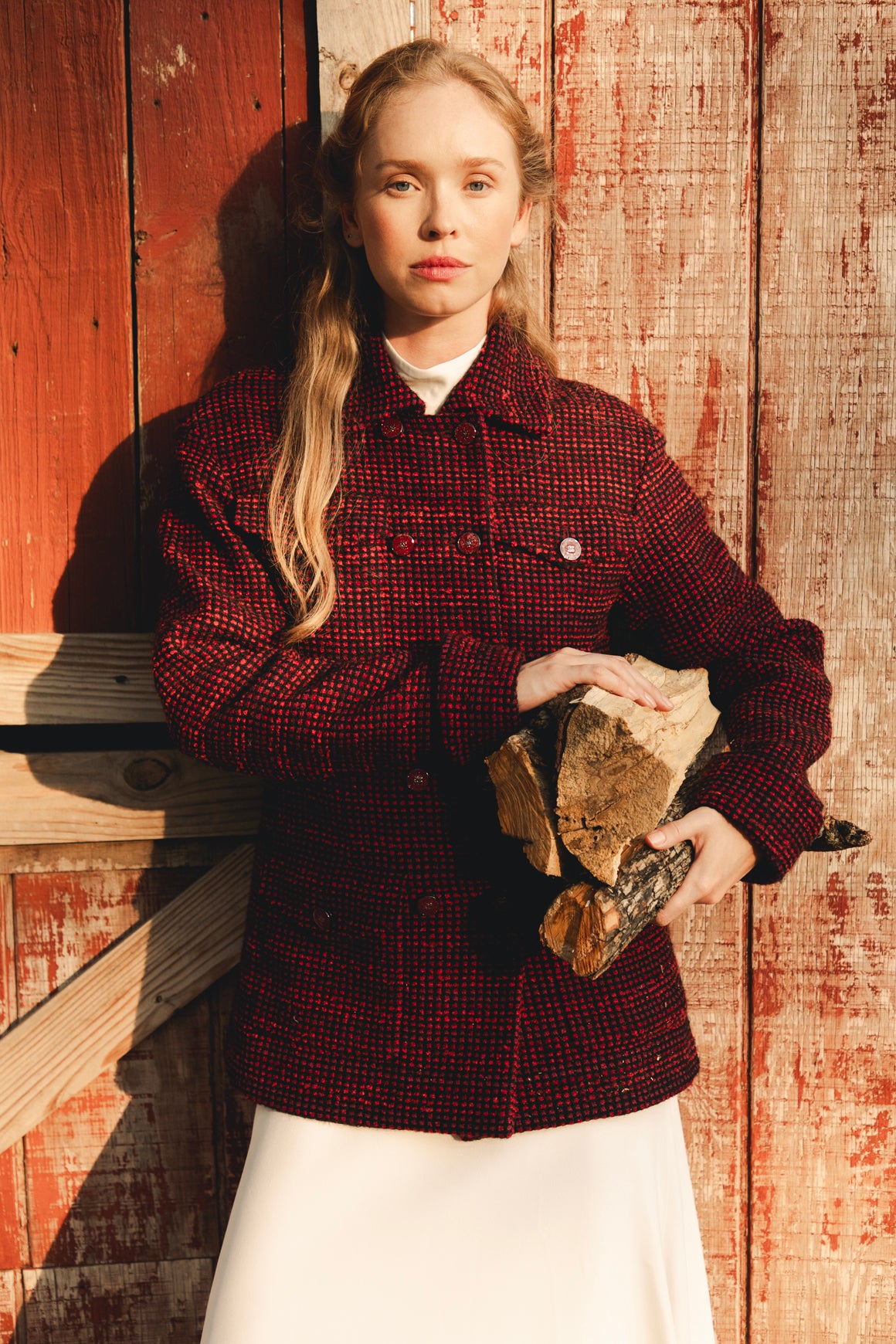 CHANEL Red & Black Double Breasted Tweed Wool Coat (Sz.38/2)