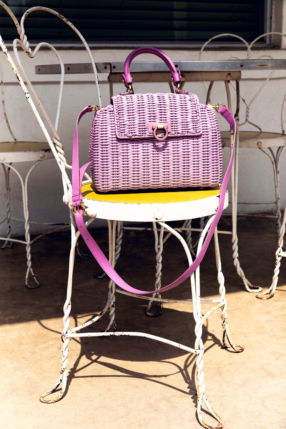 FERRAGAMO Lilac Wicker Sofia Satchel Top Handle Bag