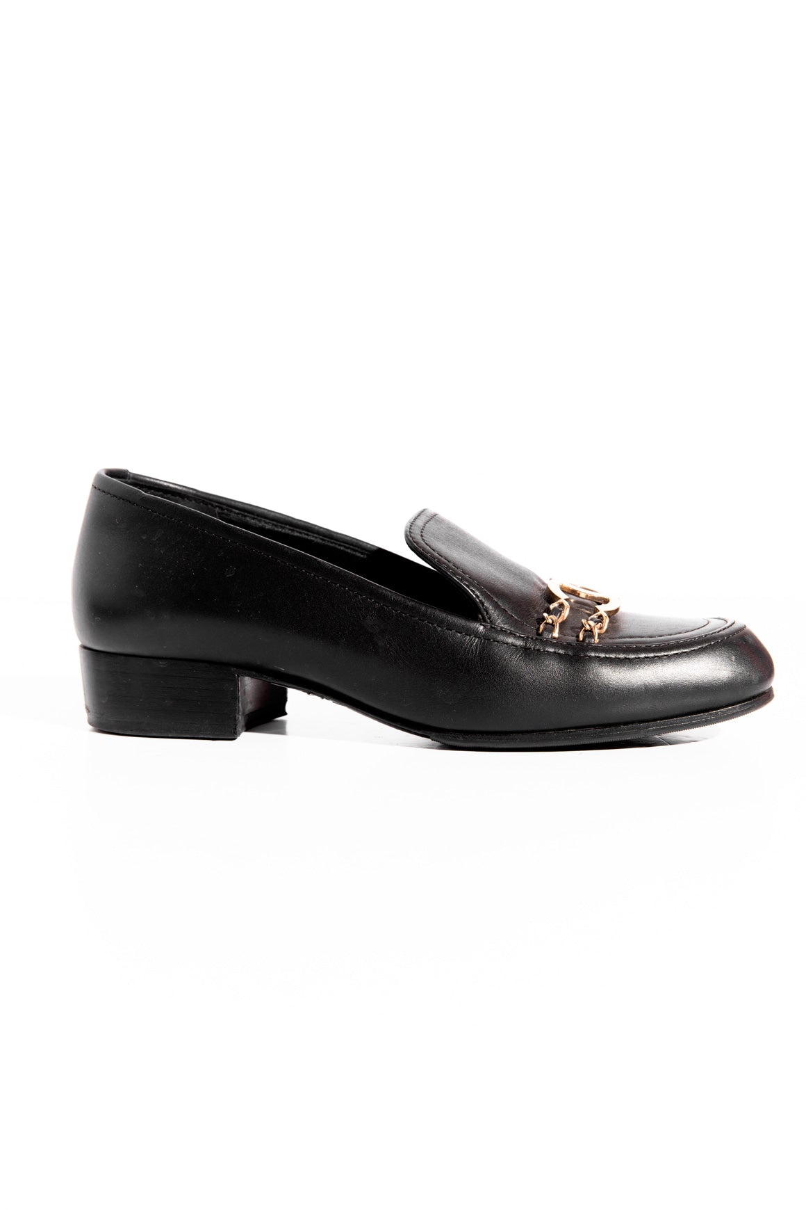 CHANEL Black Leather Gold CC Chain Loafers (Sz. 36.5)
