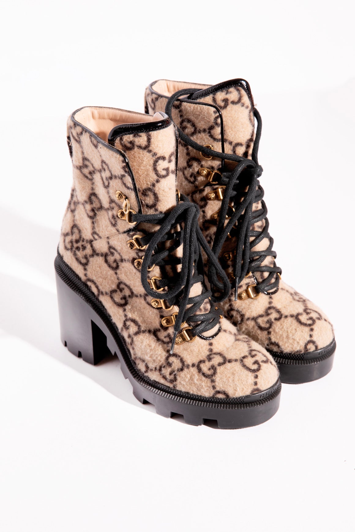 GUCCI Wool Logo Block Heel Boots (Sz.37.5)