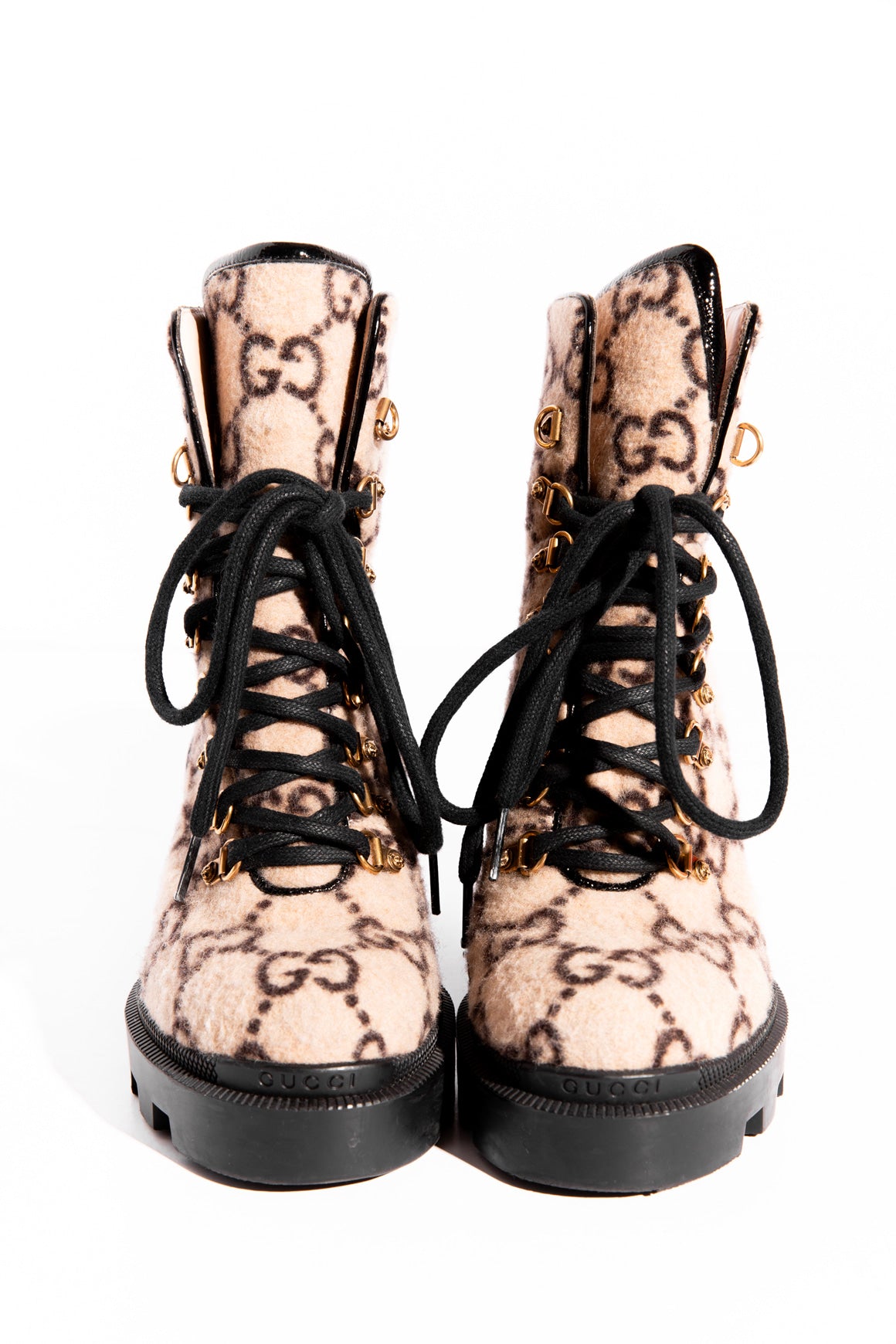 GUCCI Wool Logo Block Heel Boots (Sz.37.5)