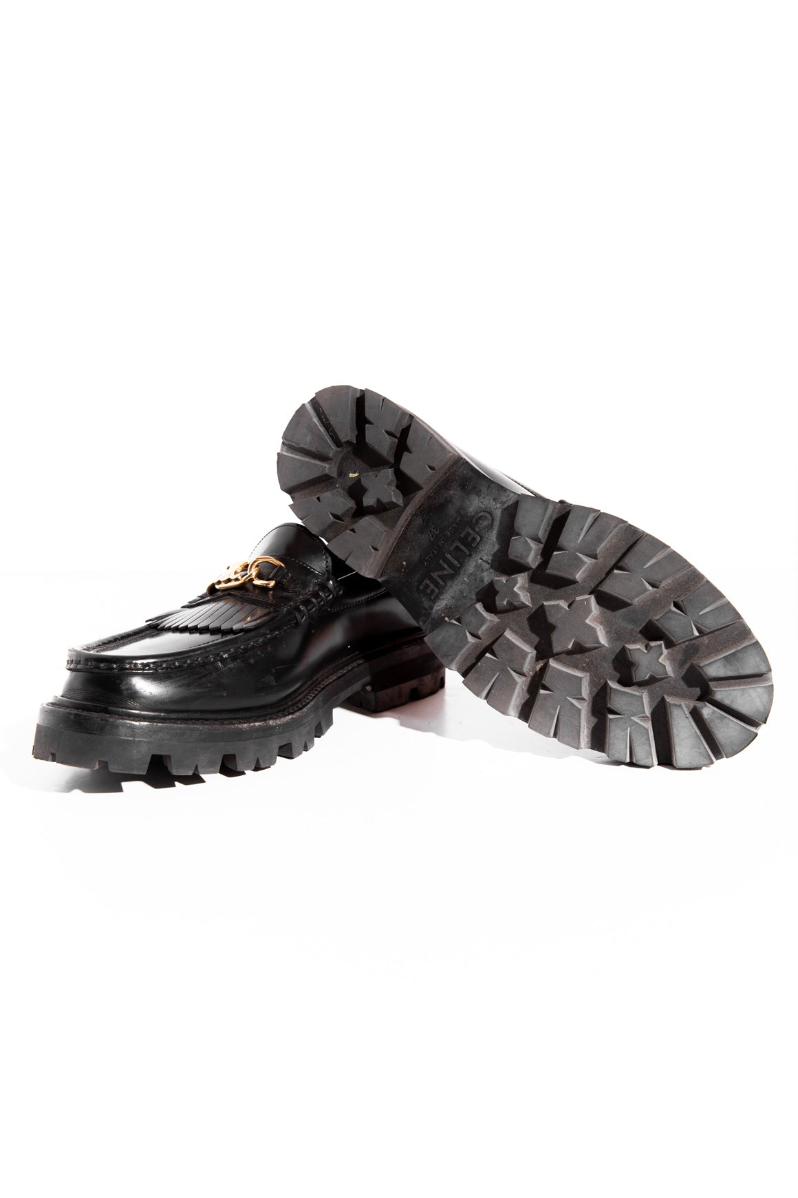 CELINE Black Leather Lug Loafers (Sz.37)