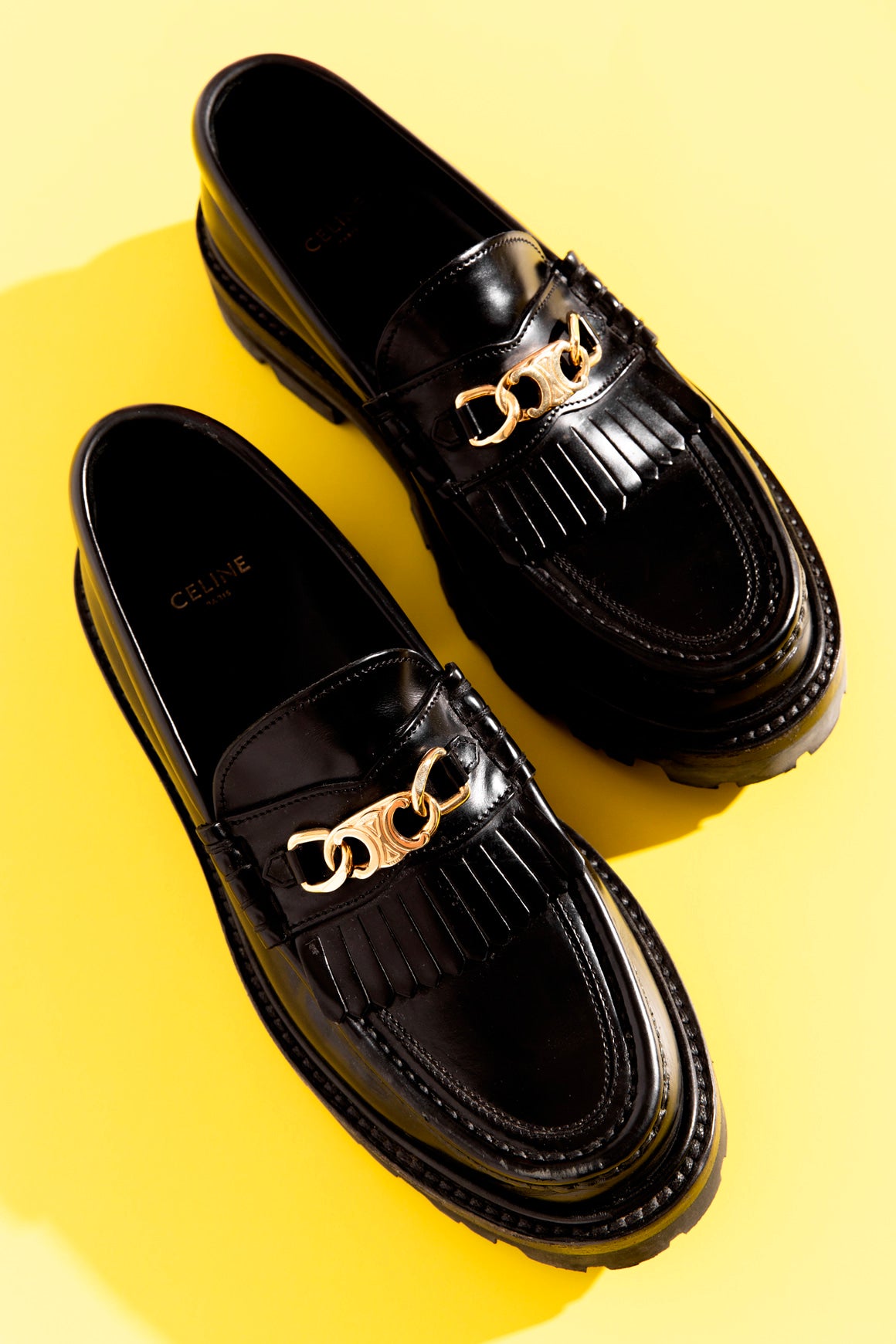 CELINE Black Leather Lug Loafers (Sz.37)